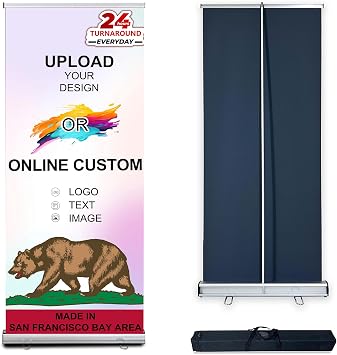 JUST 4 SIGNS CUSTOM Retractable Banner Stand 33.5"x80" MADE IN USA UV Printing 1-2 DAY TURNAROUND with CURLFREE FABRIC Great for Trade Show and Event Business Display Includes Travel CASE AND STAND