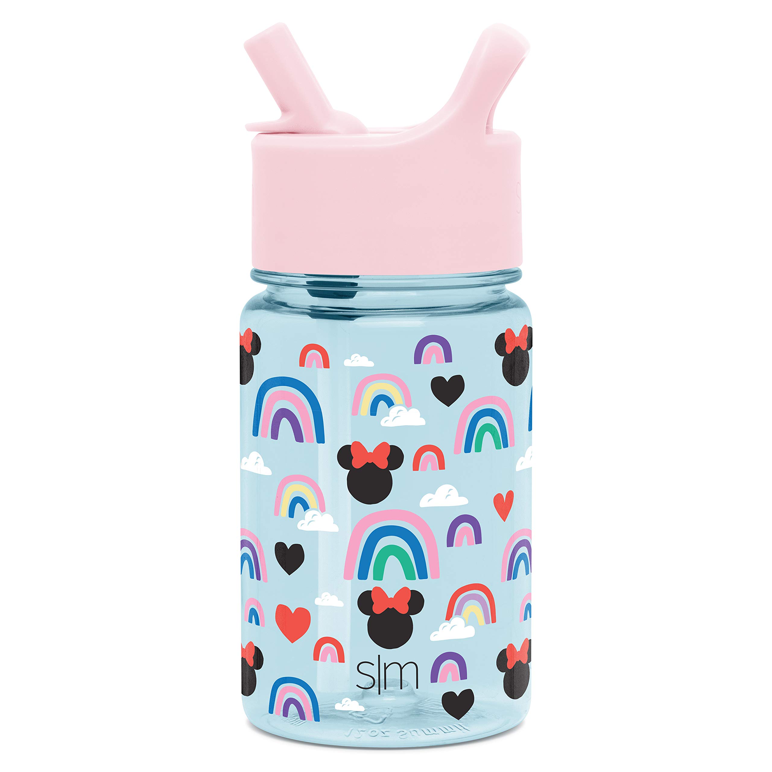 Simple Modern Disney Kids Water Bottle Plastic BPA-Free Tritan Cup with Leak Proof Straw Lid | Reusable and Durable for Toddlers, Girls | Summit Collection | 12oz, Minnie Mouse Rainbows 2 pieces