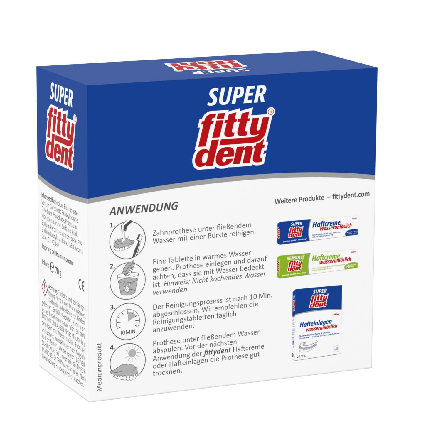 Fittydent Lot de 4 tablettes de nettoyage 32 pièces – Nettoyage et entretien avec formule d'entretien PH9 – Empêche la décoloration