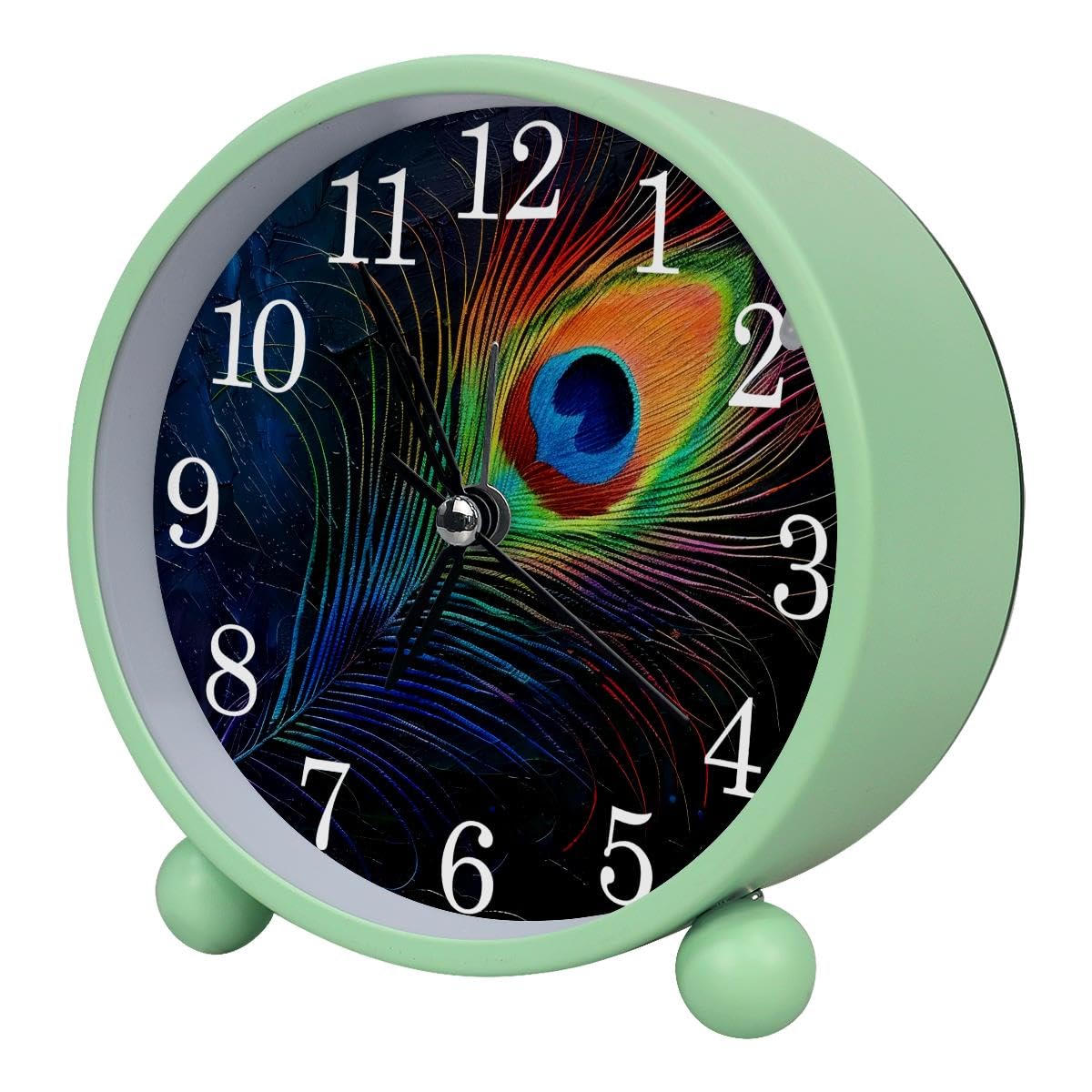 Alarm Clock Neon Peacock Feather, Silent Non-Ticking with Night Light