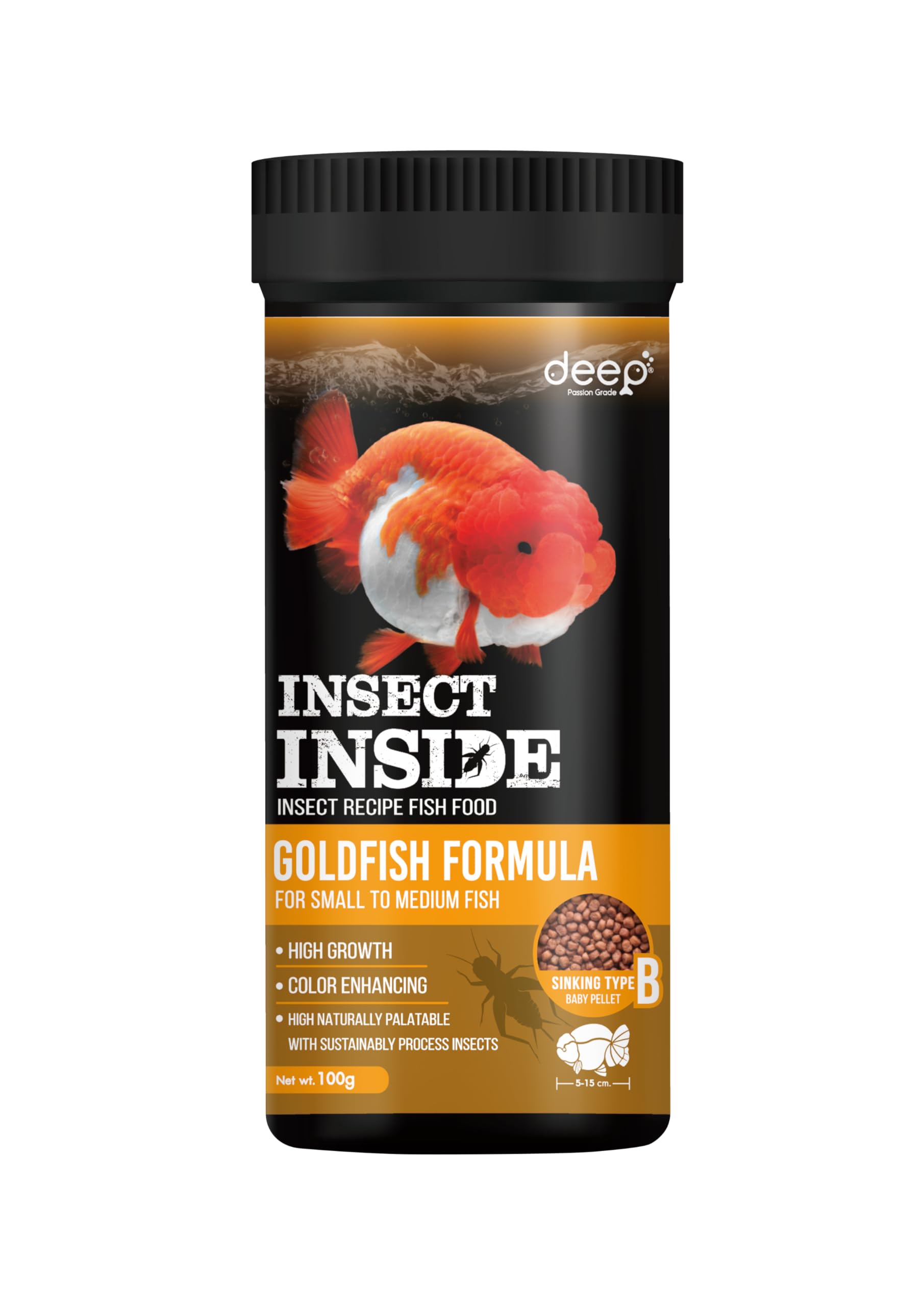 deep insect inside (cricket) for high protein super premium gold fish formula for high growth & colour enhancing sinking micro pellet 100gm