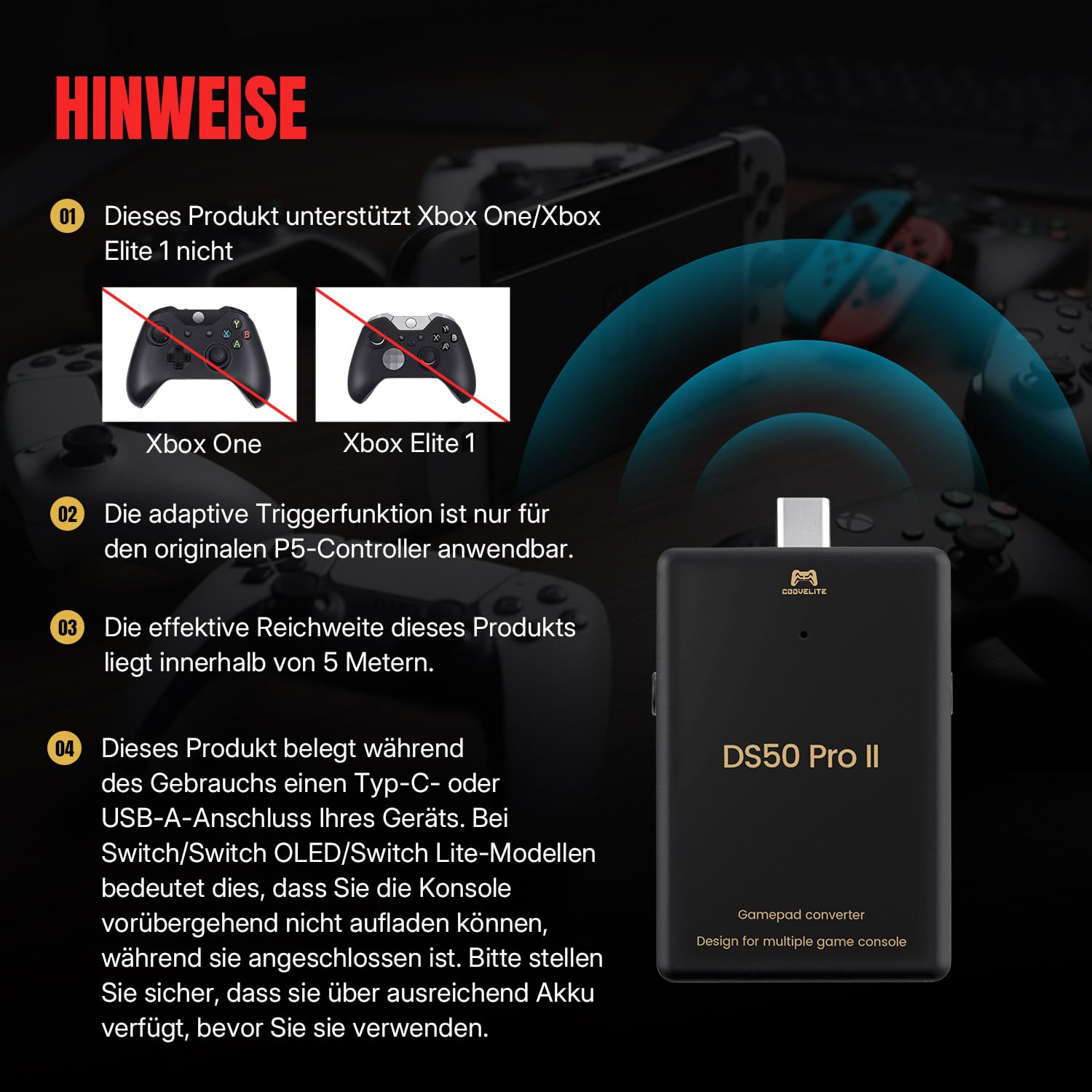 Besavior DS50 PRO 2 Controller-Adapter, Unterstützt PS5/PS4/Xbox One S/Series X/S/Elite 2/Switch Pro Controller auf PS5/PS4/PS3/PC/Switch 2&1/Lite, 3,5mm Audio, Makro & Motion-Assist, Plug & Play