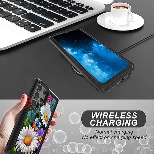 Miniatura 4 de Funda para Samsung Galaxy S23 Ultra con patrón de flores de mariposa para hombres y mujeres, doble capa híbrida de PC duro TPU suave a prueba de
