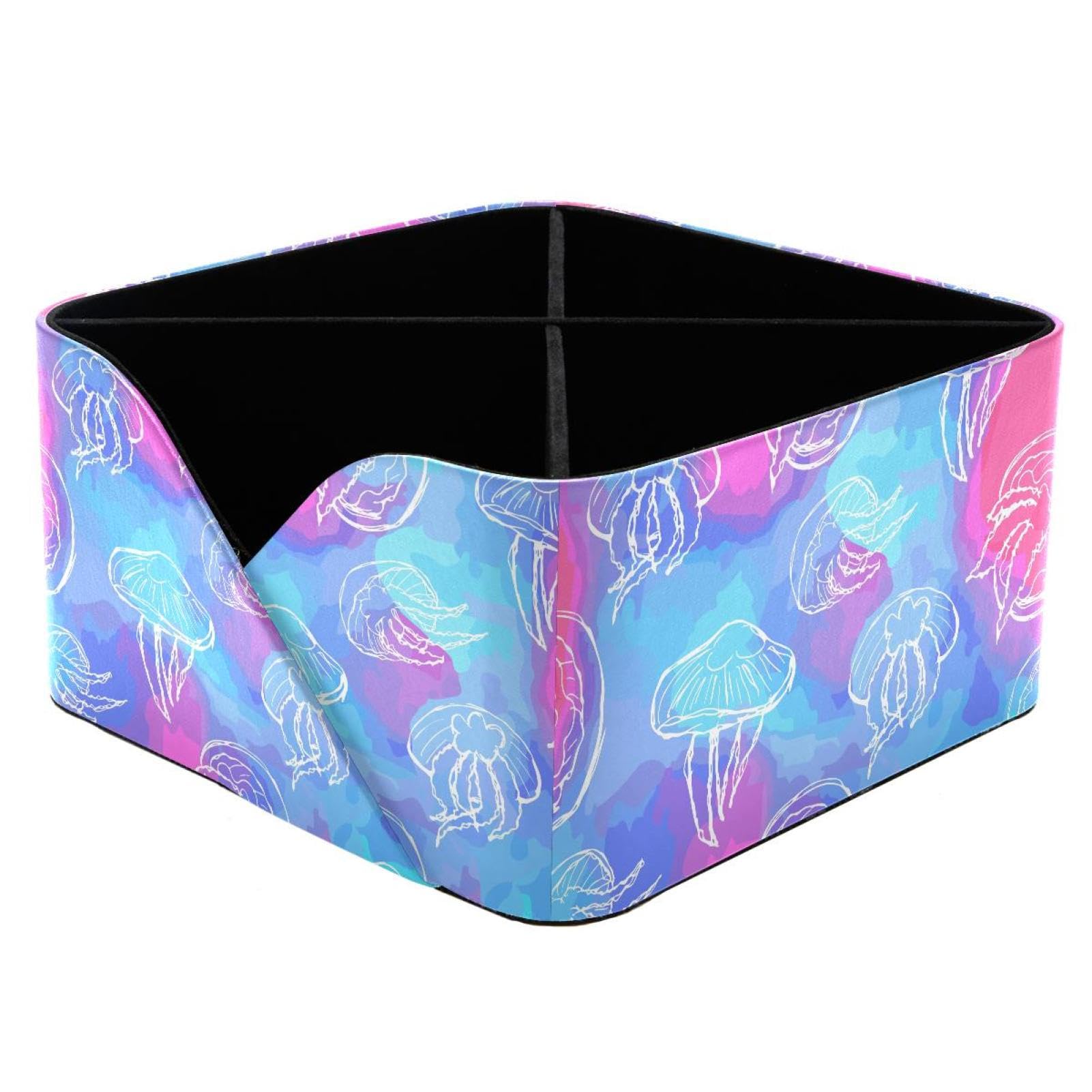 KengjuTesu Jellyfish Watercolor Blue and Pink Pattern Desktop Organizer Pen Holder, Rectangular Pencil Cup for Office, Study and Makeup Stations