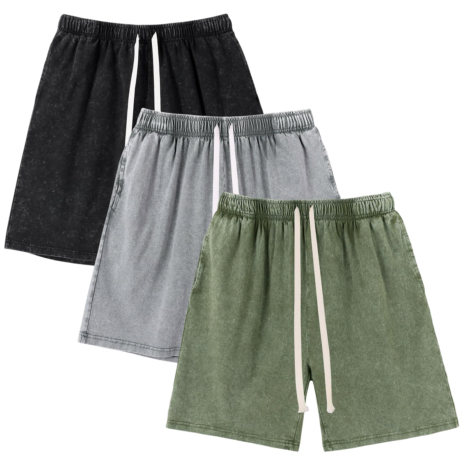 Gihuo Mens Sweat Shorts Cotton Athletic Shorts Vintage Acid Wash Drawstring Workout Shorts