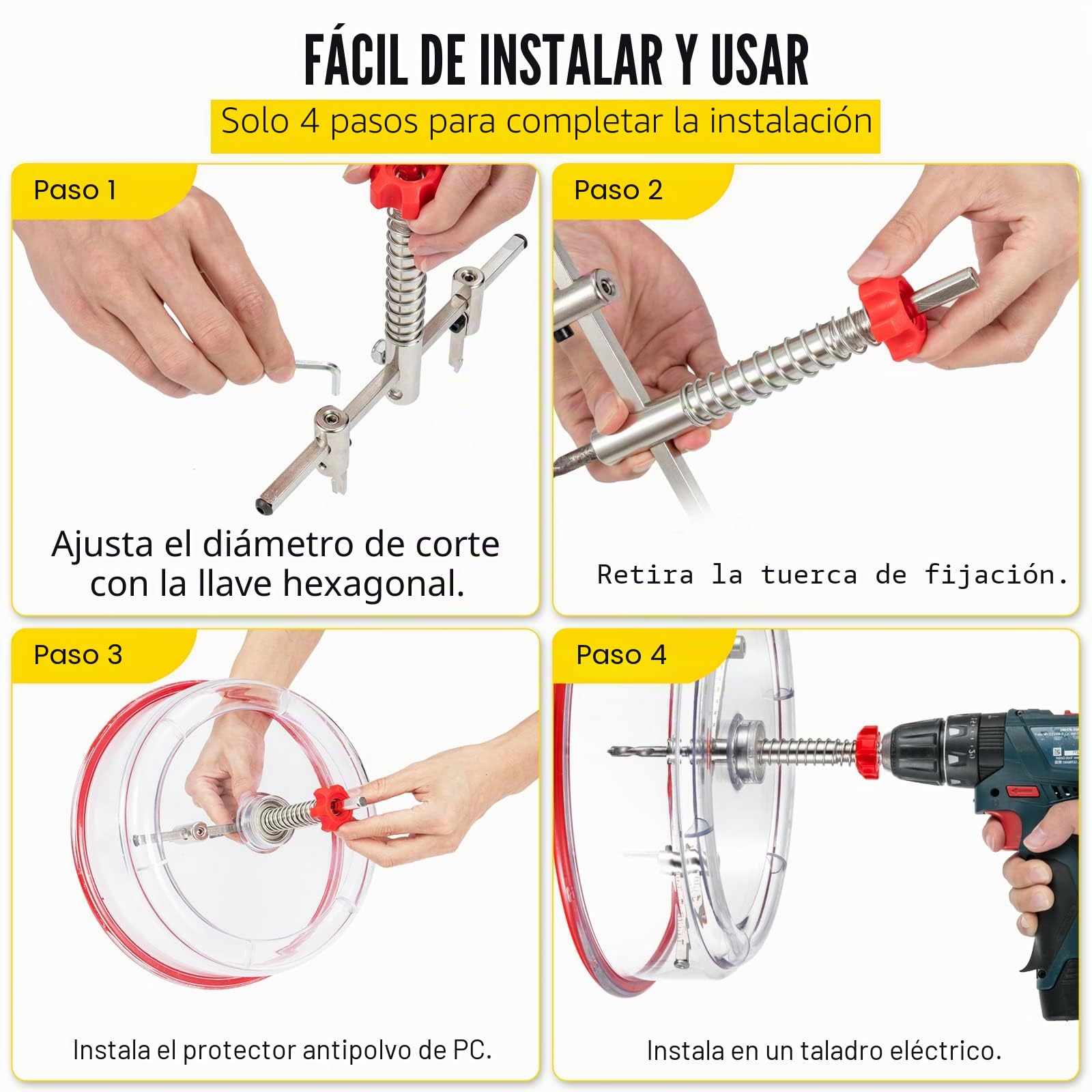 VEVOR Cortador de Sierra Perforadora Agujeros Redondos Diámetro Ajustable 40-200 mm Acero con Recoge Polvo