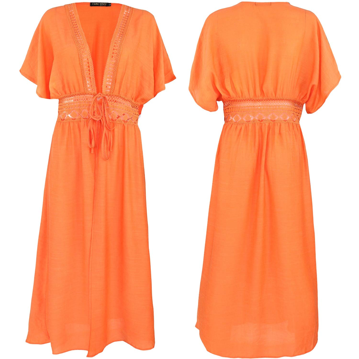 FANCYINN Camisolas y Pareos para Mujer Vestido de Bikini Ropa de Baño Playa Traje de Baño Vestido Naranja S