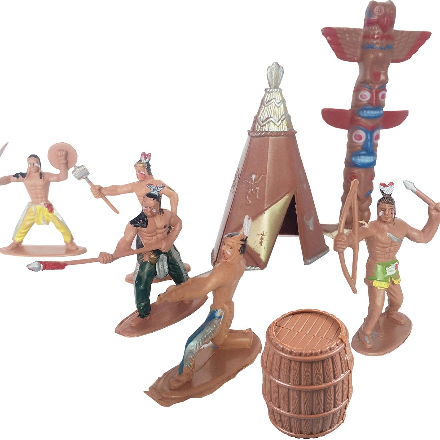 FUNSHOWCASE Native American Indians Figures Plastic Toys Pack of 15 for Sandbox Aquarium Terrariums Miniature Fairy Gardens Doll House Cake Topper Children Resin Decoration #3917
