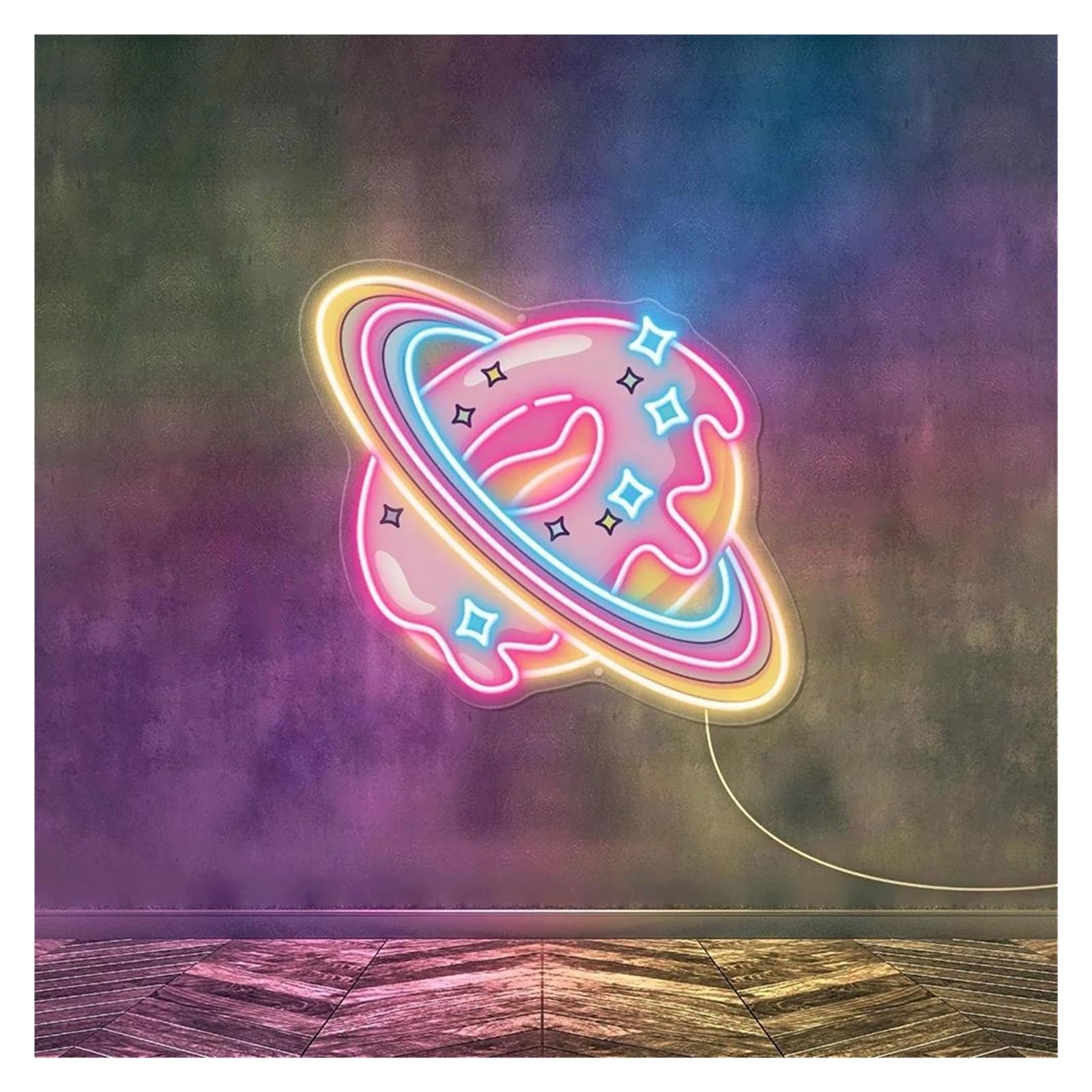 SHOUXI Sign Lamp Donut Planet Neon Sign Sweet Food Bakery Shop Decor Open Light Sign Kitchen Decoration Welcome Neon Light(A,65X60CM)