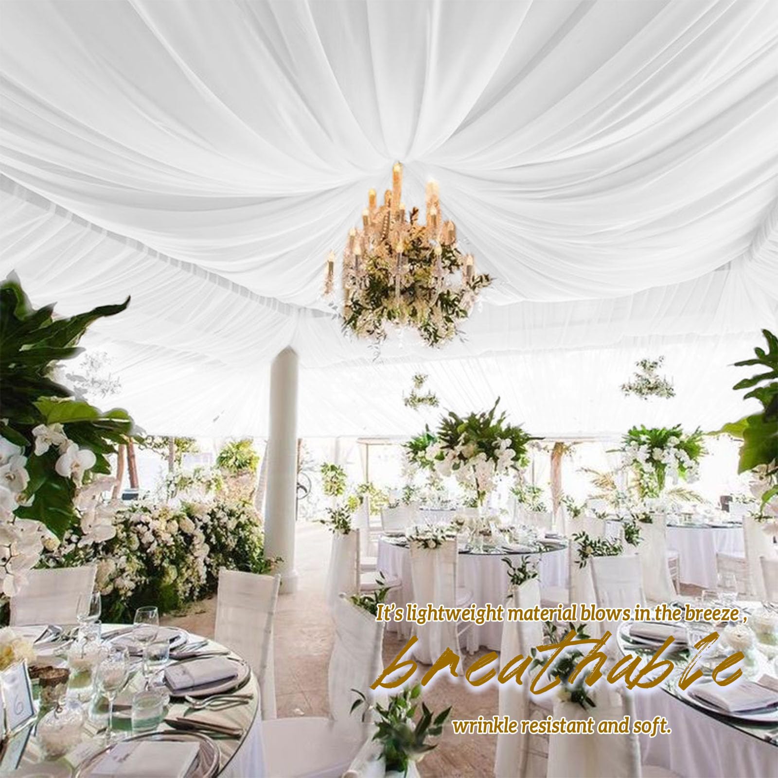 Lot de 8 rideaux de plafond blancs en mousseline de soie transparente pour mariage, fête, cérémonie, scène - 1,5 x 6,1 m