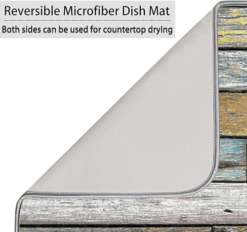 Miniatura 5 de Tapete de secado de platos con estampado de madera, de 16 x 18 pulgadas, absorbente y reversible, de microfibra, para cocina, café, bar, encimera