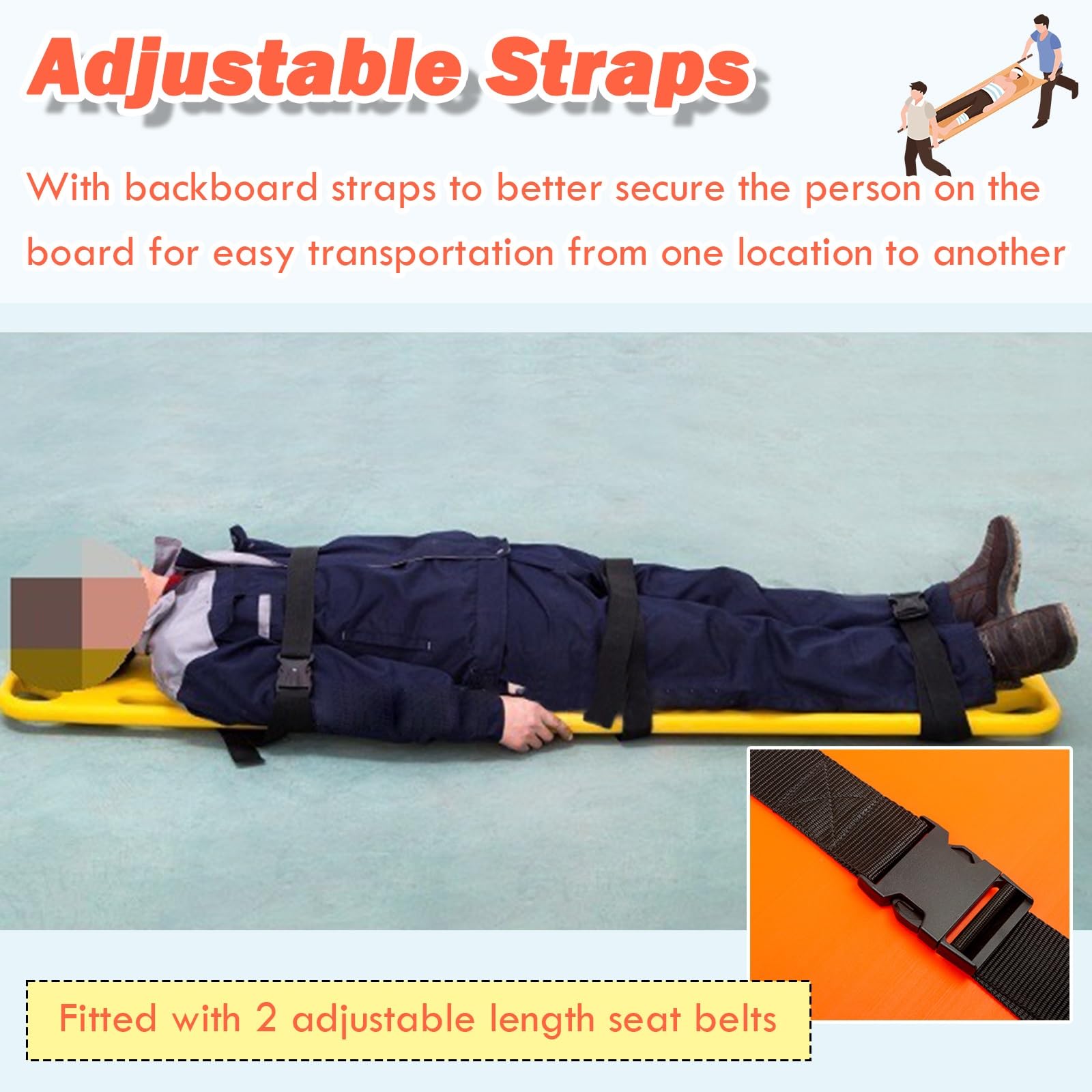 Civière pliable avec colonne vertébrale réglable et sangles, équipement de sauvetage d'urgence portable pour le camping, les écoles et la sécurité communautaire
