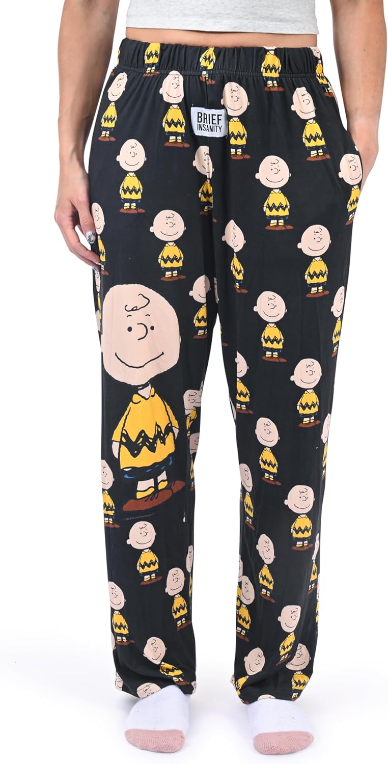 BRIEF INSANITY Charlie Brown Pajama Pants - Comfy, Loose-Fit, Ultra-Soft - Snoopy Lounge Bottoms