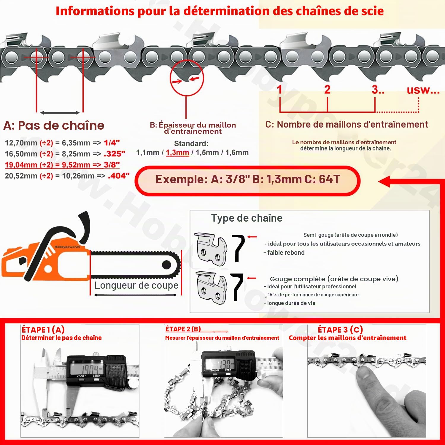 Lot de 4 chaînes de tronçonneuse 30 cm 1/4" 1,1 64 TG compatibles avec Stihl Picco Micro3, 3670 000 0064, MSA, HAT