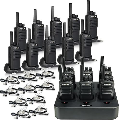 Retevis Walkie Talkies NR10 (paquete de 16) con auricular (paquete de 10), radios bidireccionales FRS portátiles con cancelación de ruido, con