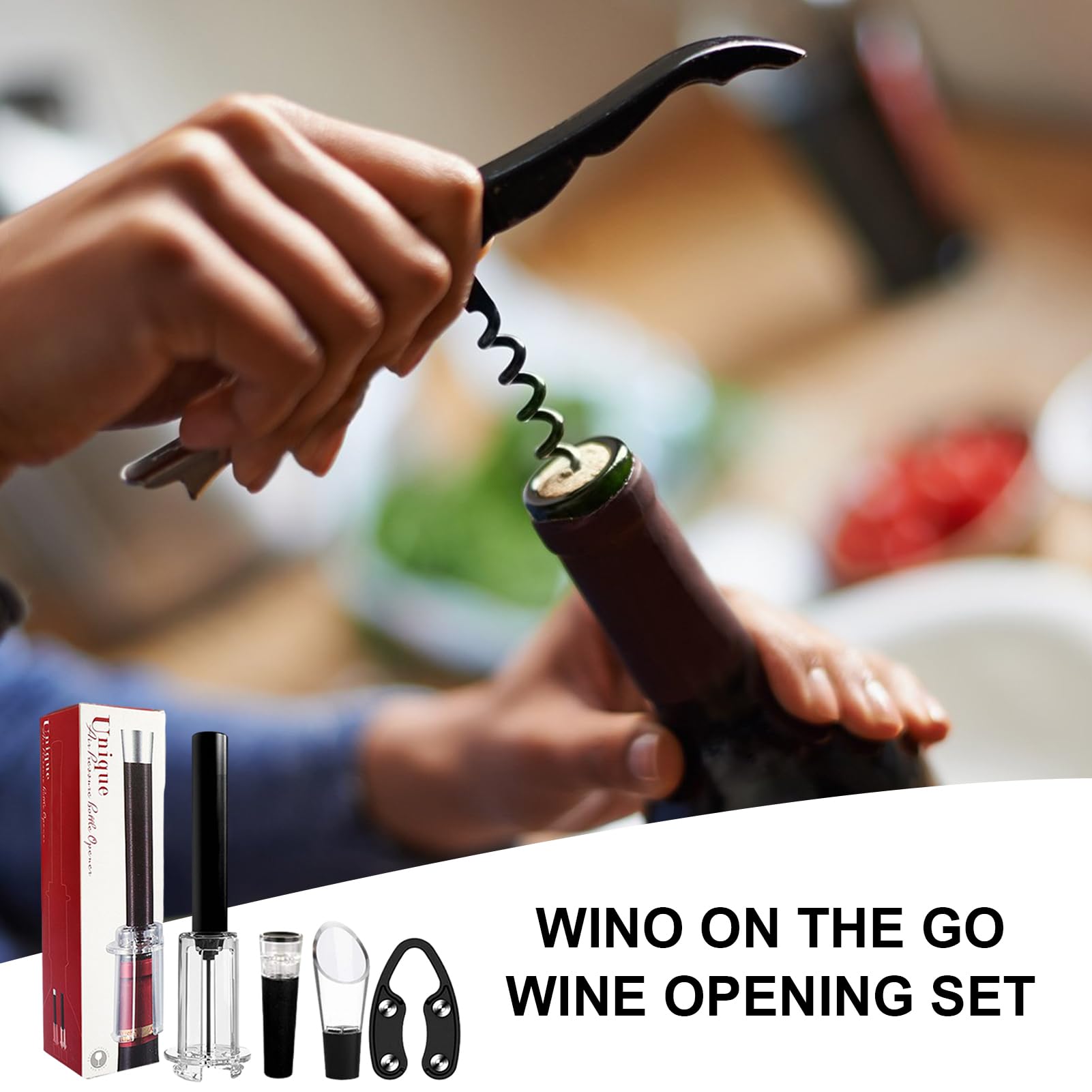 Kit Multifuncional de Abridor de Vinos - Abridor de Botellas con Bomba de Aire, Práctico y Portátil