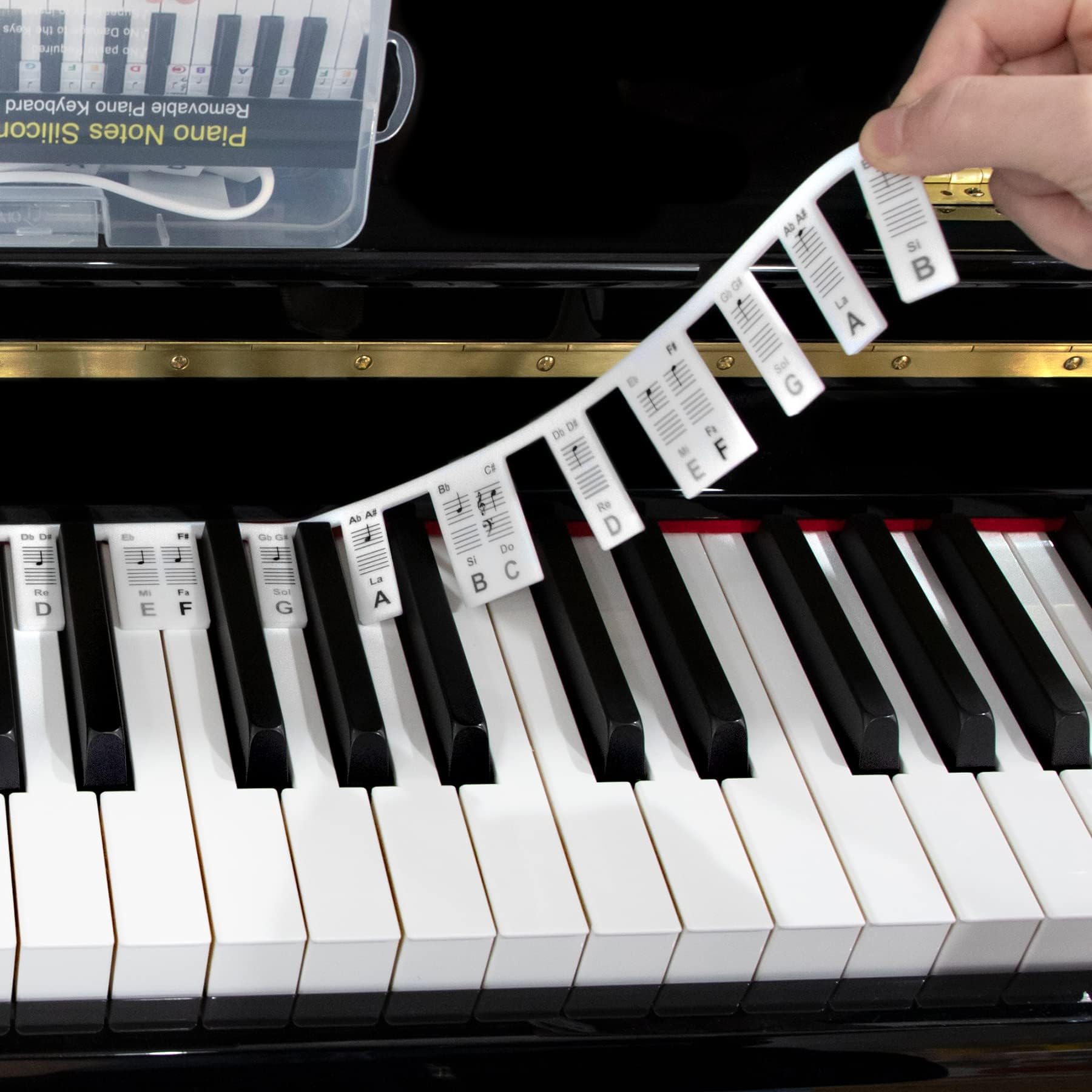 HAUTOCOPiano Keyboard Notes Guide for Beginner Reusable Silicone 88-Key Full Size Removable Piano Keyboard Note Labels, No Need Stickers, 88 Key Classic Black with Box