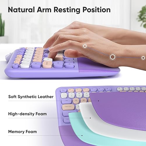Miniatura 5 de KNOWSQT Combo de teclado y mouse inalámbricos ergonómicos lavanda - Teclado colorido dividido de 2.4G con reposamuñecas, mouse óptico ajustable de 3