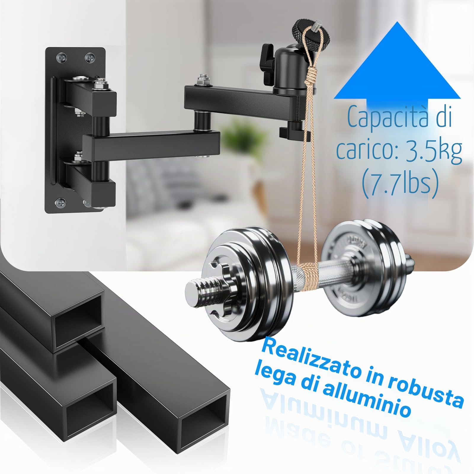 Supporto da Parete per Proiettore Pieghevole, Staffa da Soffitto per Proiettore con viti da 1/4 con Rotazione a 360° per Home Theatre, Ufficio e Sala Giochi