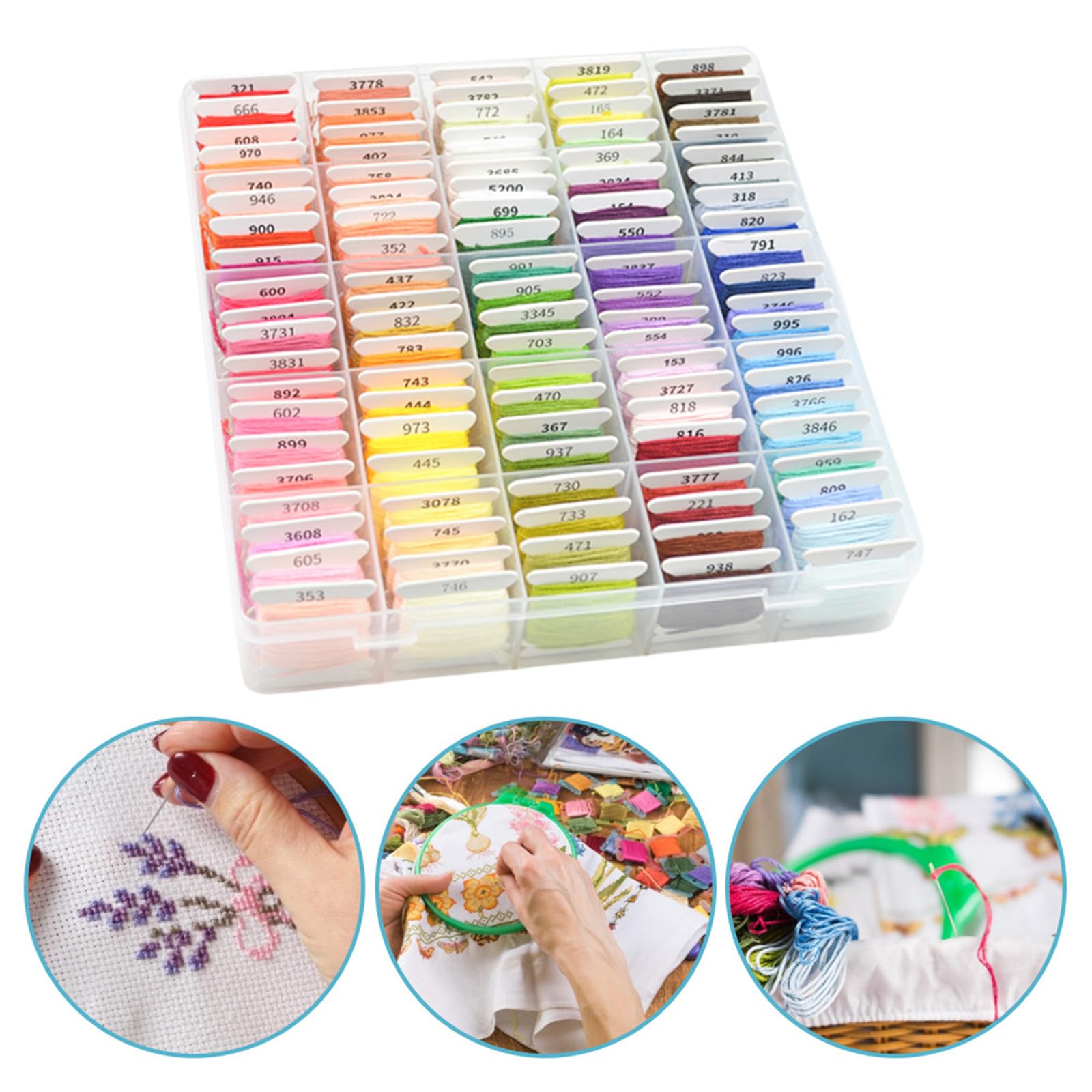 Buntes Stickgarn-Set mit organisierter Aufbewahrungsbox für Kreuzstich, Nähen und Handarbeitsprojekte