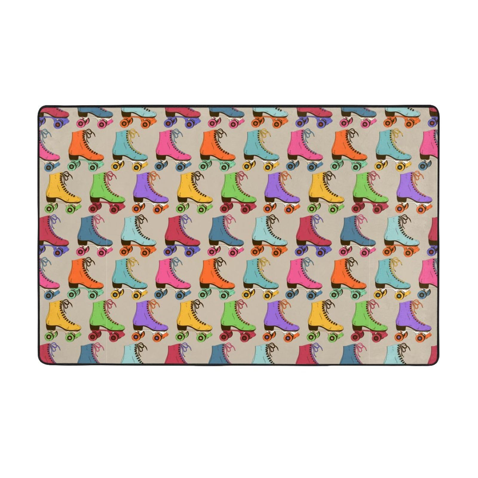 Tapis antidérapant et lavable à motif patins vintage en peluche douce 150x100