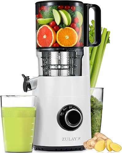 Miniatura 11 de Zulay Kitchen Exprimidor de prensa en frío con canal de alimentación de 5 pulgadas de ancho, exprimidor de masticación lenta para frutas y verduras