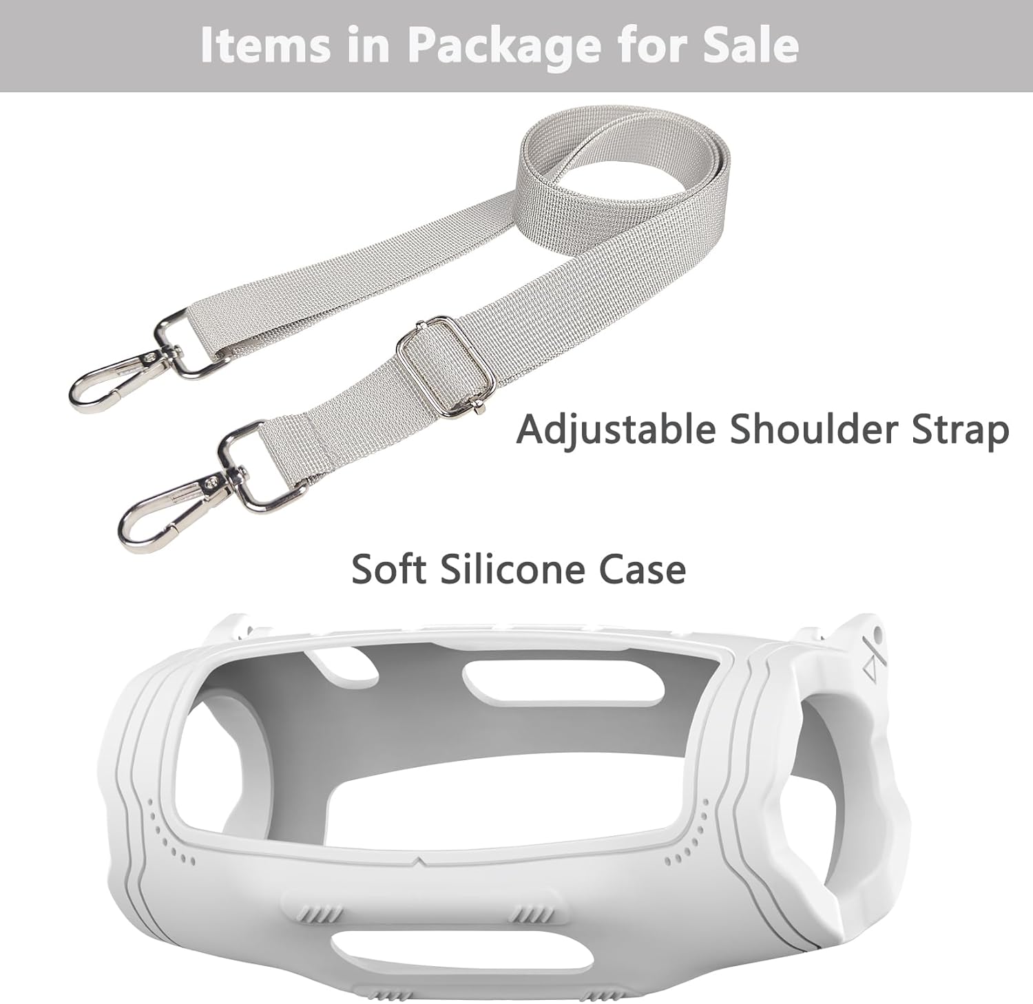 Silicone Cover Case for JBL Charge 6 Portable Bluetooth Speaker Accessories, Charge 6 Speaker Protective Case with Shoulder Strap (White Cover) - Image 3