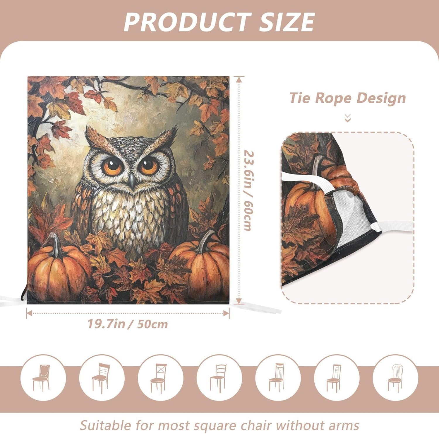 ALAZA Autumn Pumpkins Owl Chair Back Cover Set of 6, Washable Reusable Removable Chair Slipcovers Decorative Chair Cover for Home Kitchen Wedding Party