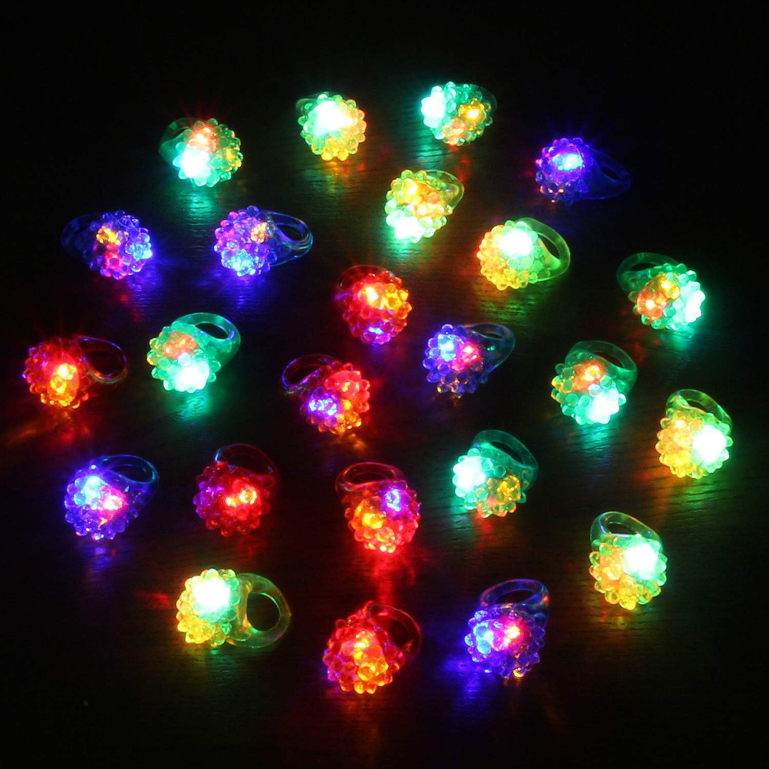 24 Pack Flashing LED Jelly Rings – Fun Glow in the Dark Light Up Toys for Kids, Party Favors, Birthday, Halloween, Carnival, Disco and Dance Party Supplies