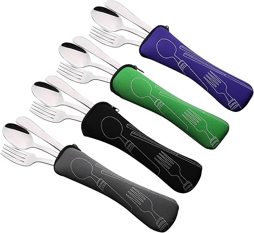 Miniatura 7 de Morcte Juego de cubiertos de 12 piezas de acero inoxidable para viajes, camping, cubiertos con cuchara y tenedor, servicio para 4