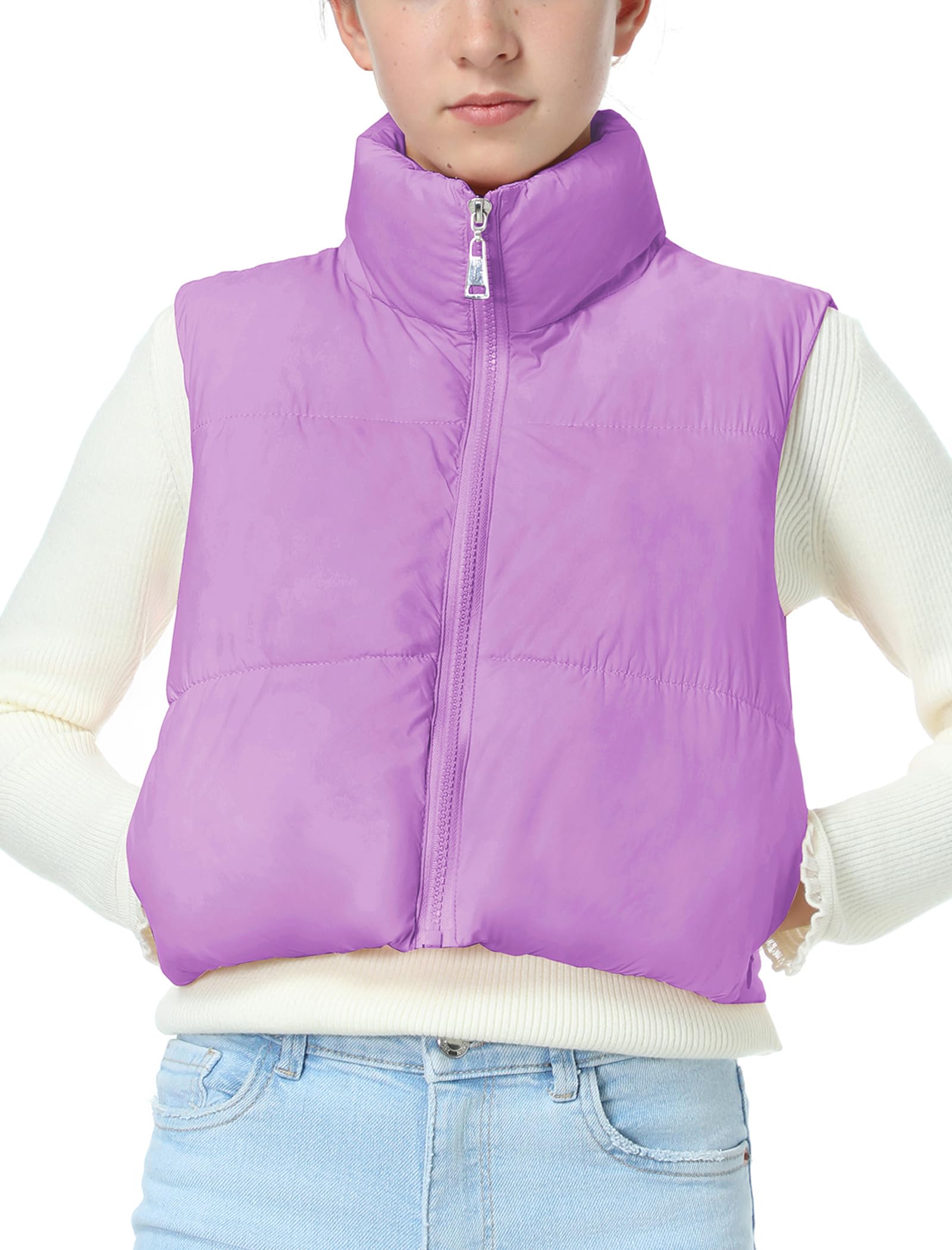 EXARUS Girls Puffer Vest Cropped Puffy Teen Water Resistant 6-14Y