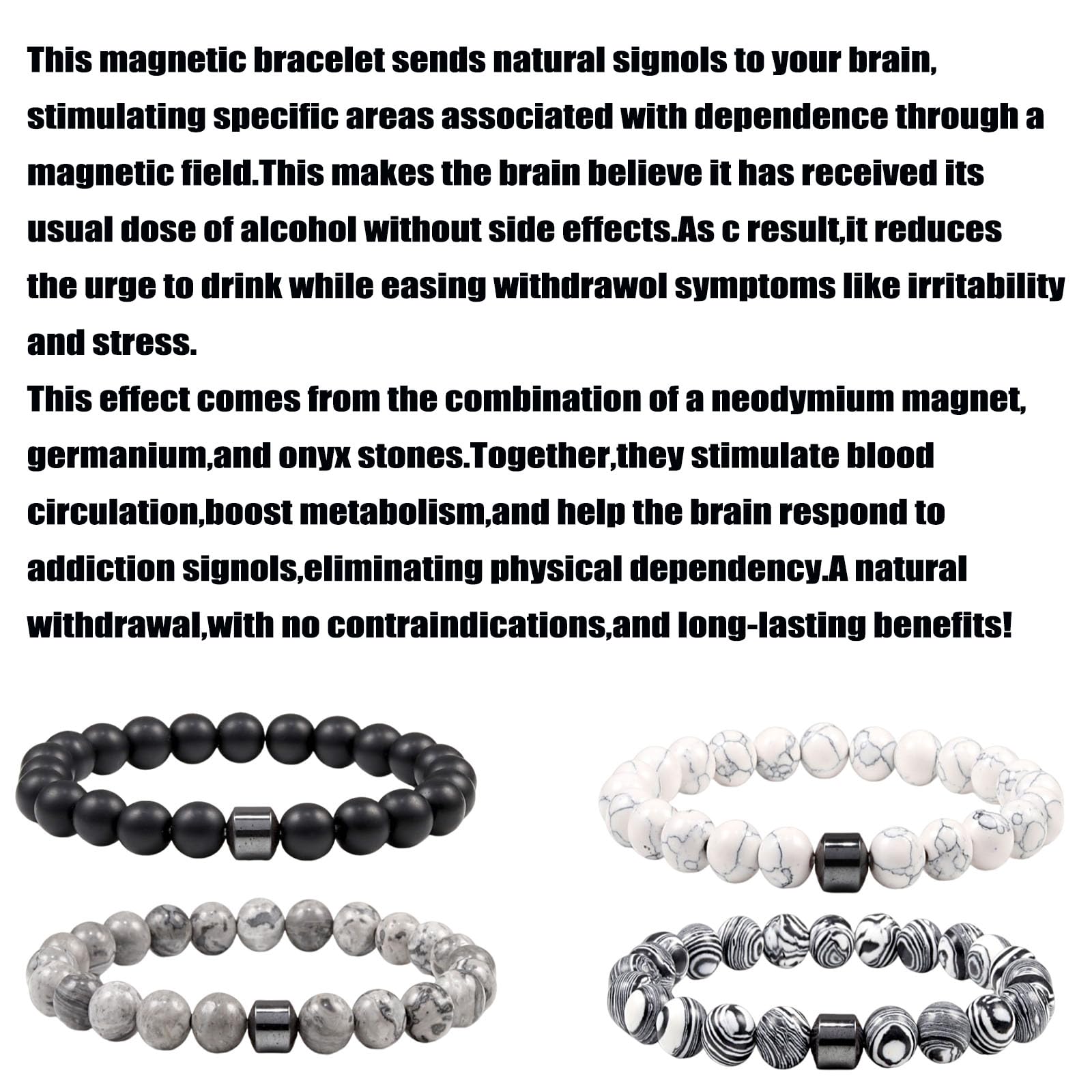 Bracelet Anti-Alcool, Réduit Les Envies d'alcool, Soulage l'Anxiété et le Stress du Sevrage, Soutien Naturel pour Arrêter de Boire (2 Matte Black)