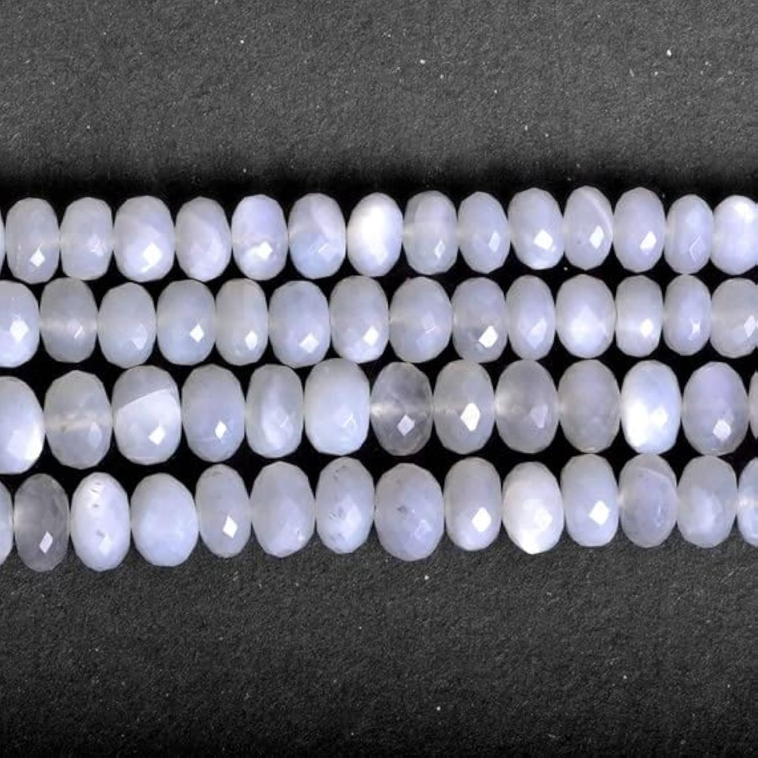 Pierre de lune grise rondelle 8-10mm en fil de 35cm pour création de bijoux