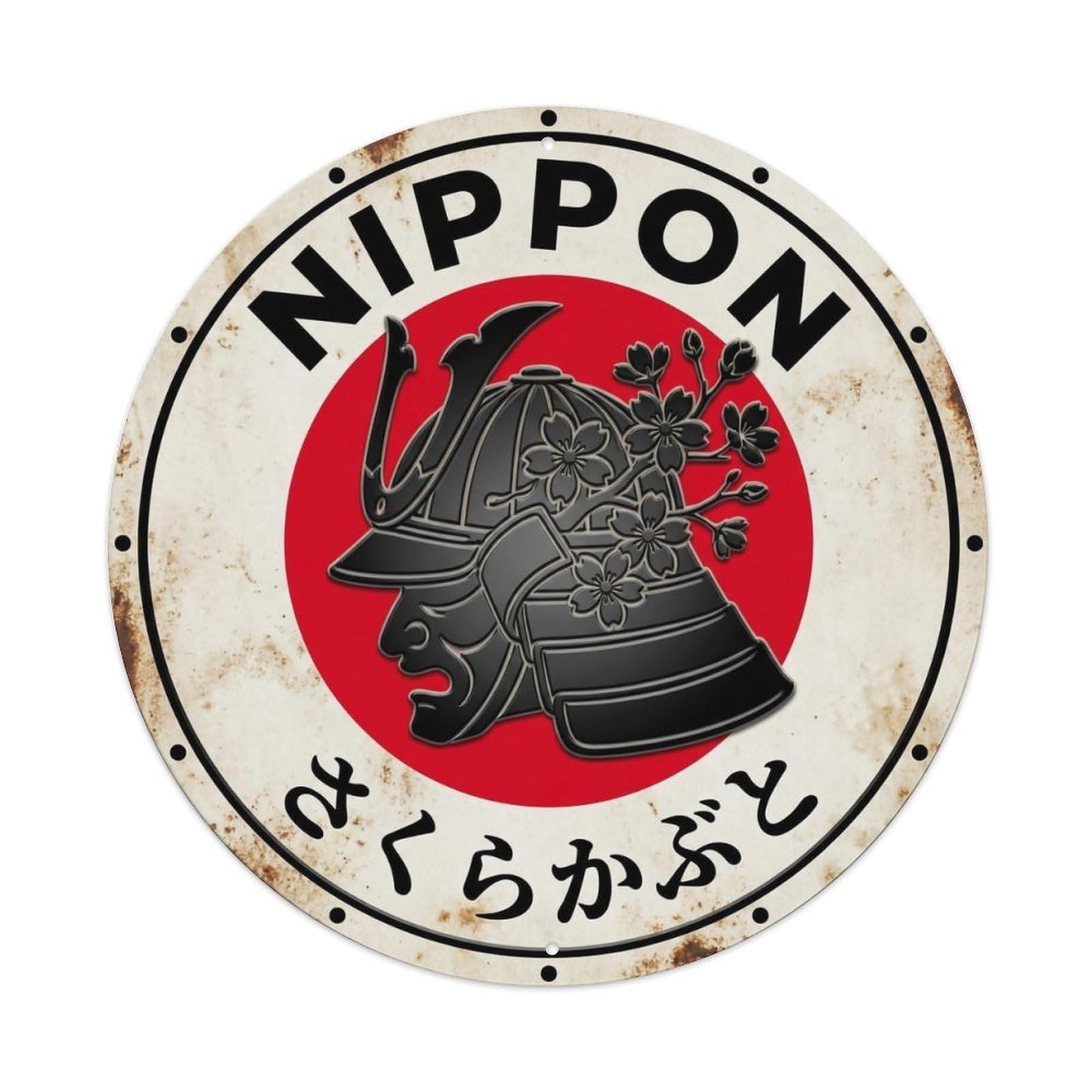Cherry Helmet Nippon Warrior Armor Weathered Metal Tin Sign