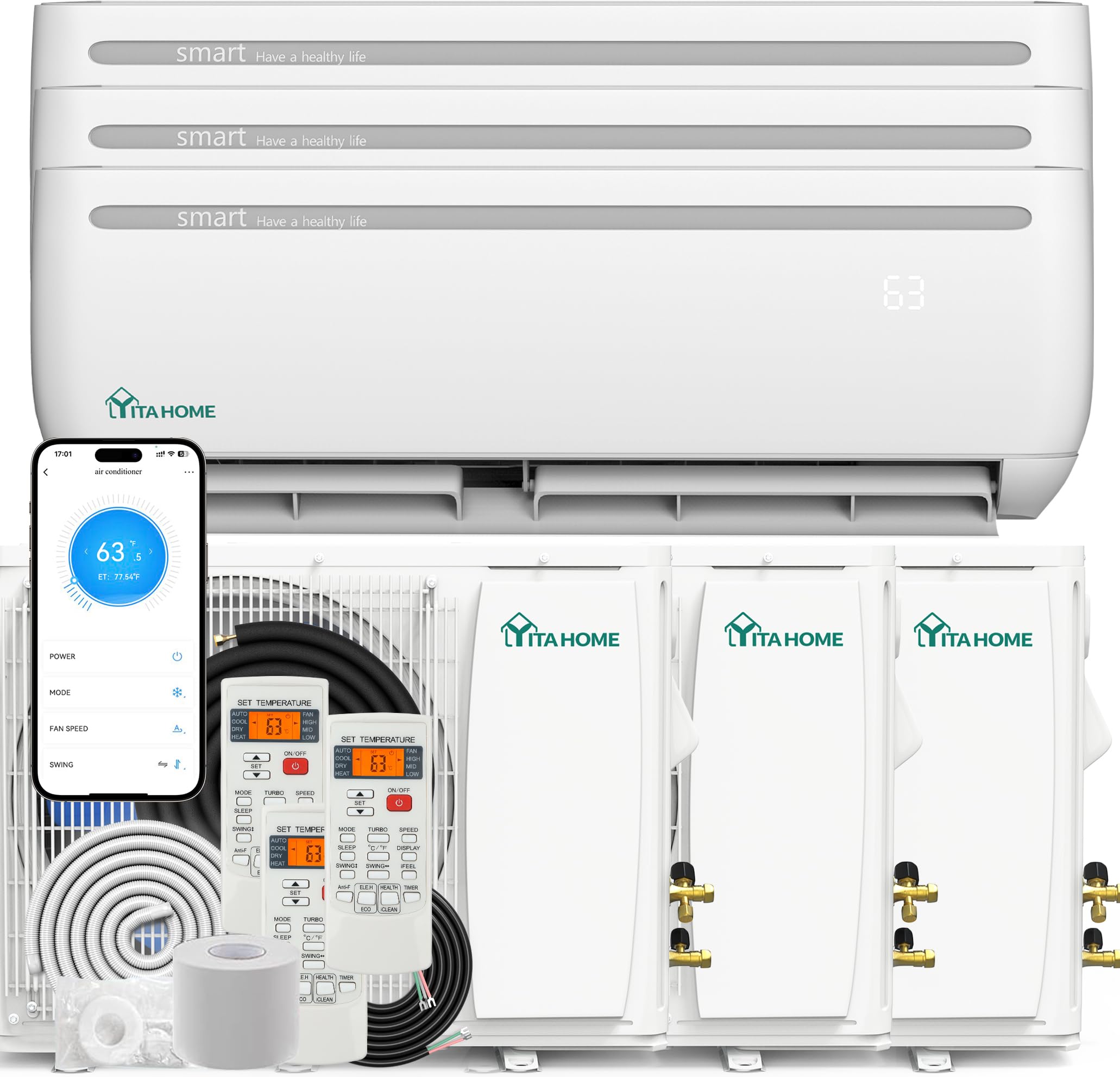 YITAHOME 27000 BTU Mini Split AC/Heating System 19 SEER2 9000 BTU*3 Set