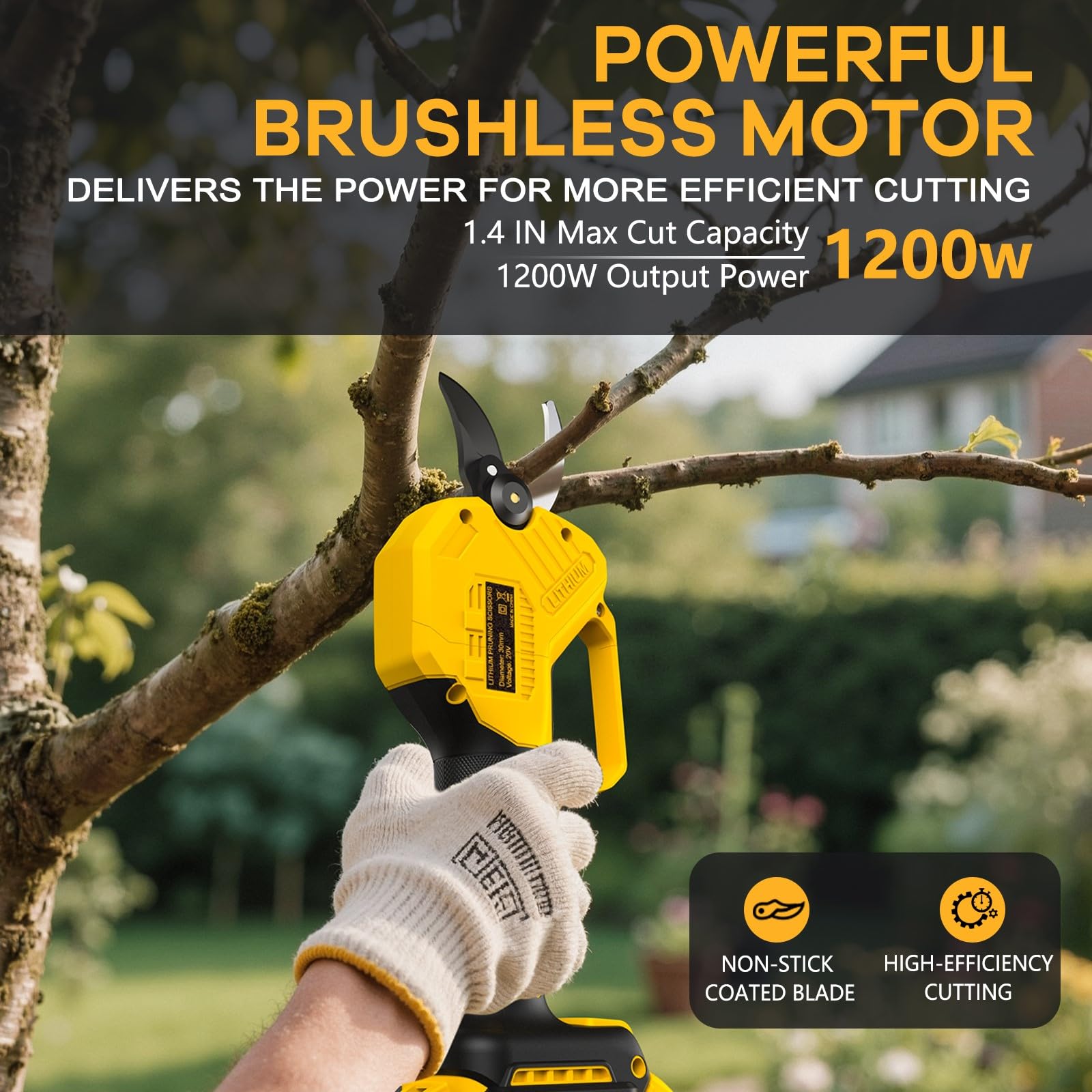 Elektryczne nożyce ogrodowe do akumulatora DeWalt 20 V Max, akumulatorowe nożyce ogrodowe DeWalt z bezszczotkowym silnikiem i pojemnością cięcia 3,8 cm do gałęzi, krzewów, łodyg (tylko narzędzia)