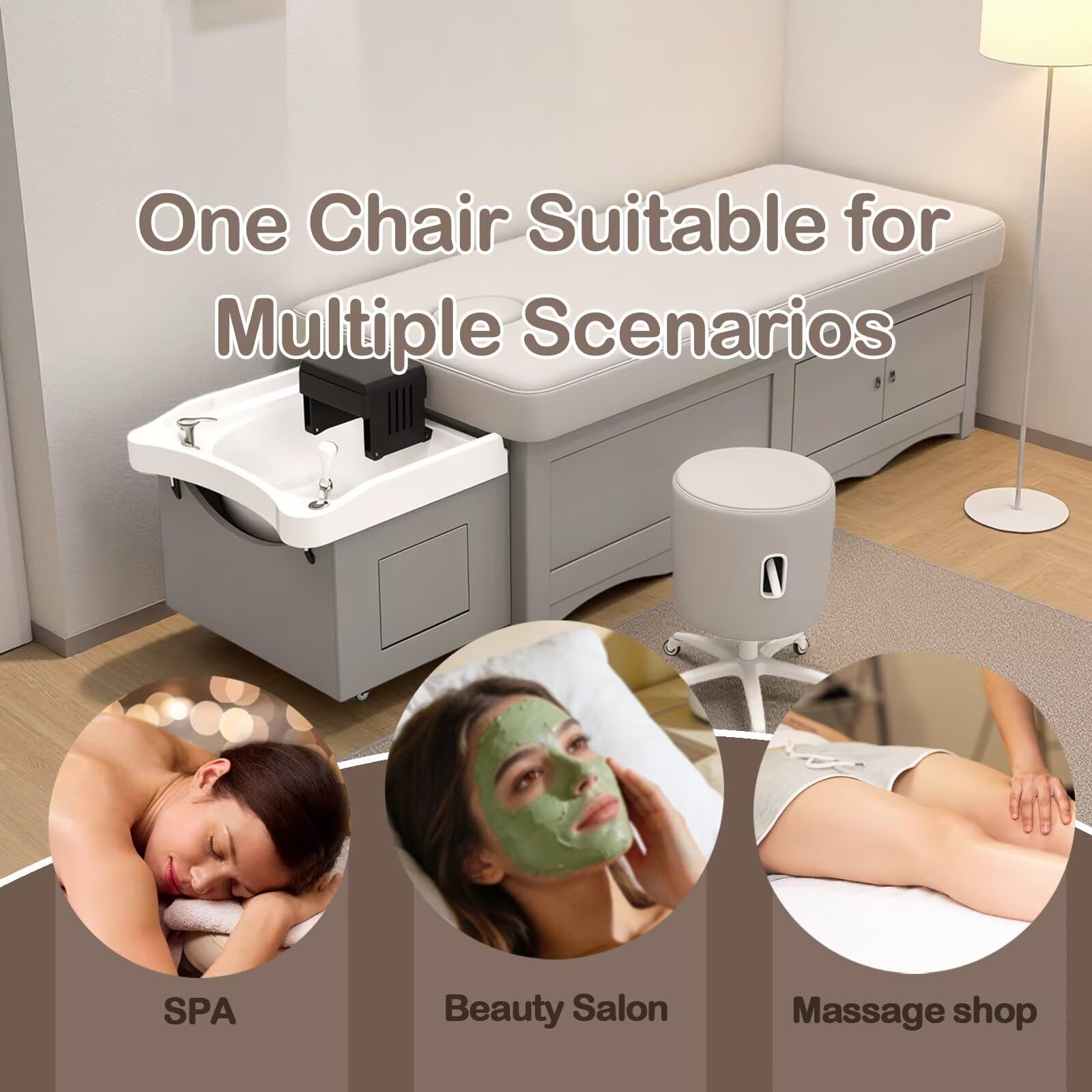 Łóżko do szamponu Salon Head SPA, wielofunkcyjny stół kosmetyczny z cyrkulacją wody, funkcja szamponu, zabieg odprowadzania wilgoci, minimalistyczny design, delikatne odcienie (beżowy
