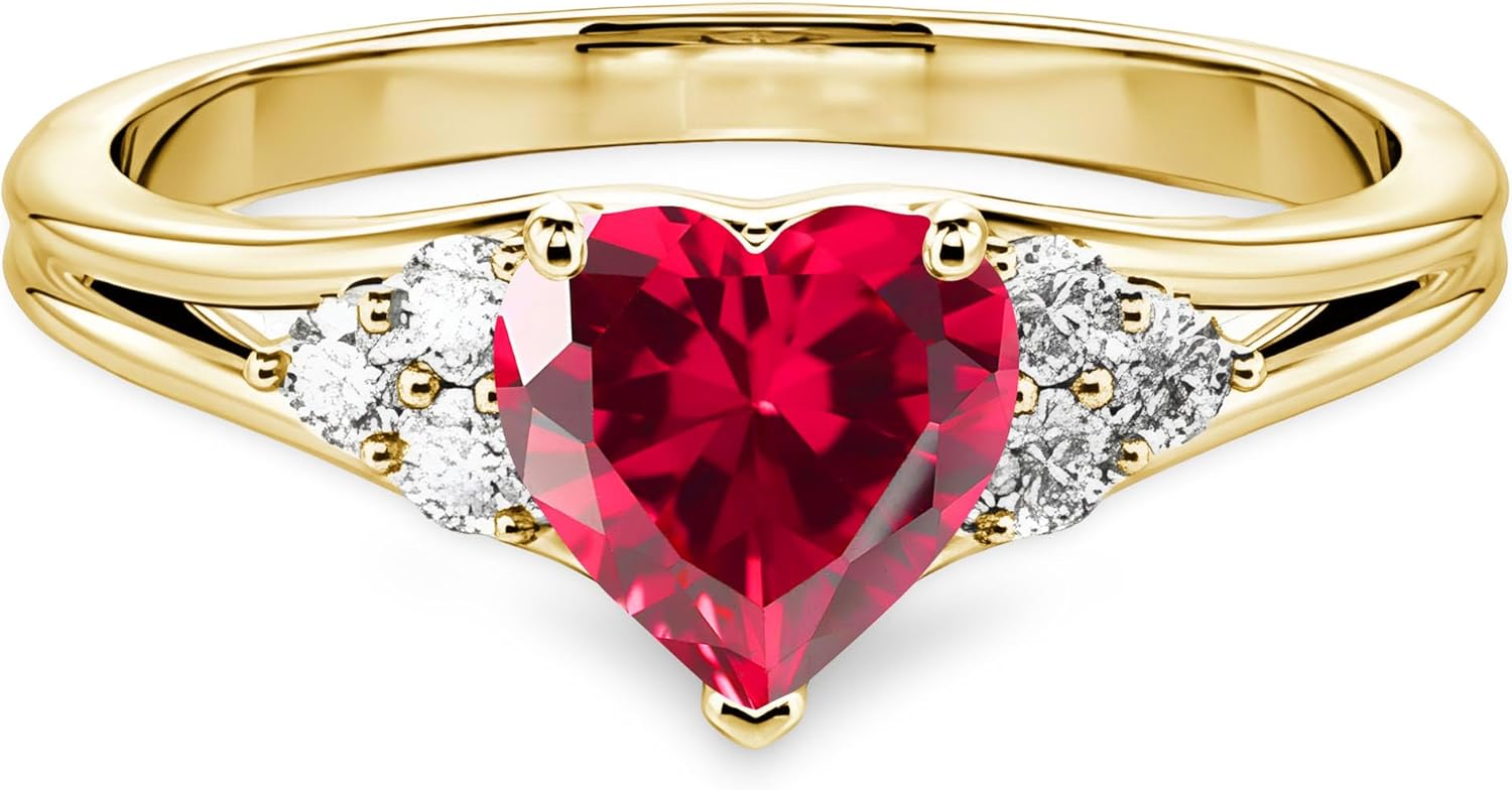 10K 14K 18K Gold Heart Shaped Gemstone Engagement Rings for Women 1.5CT Solitaire Wedding Bands Birthstone Statement Rings for Her Bridal Mother Anniversary Birthday Christmas Gift