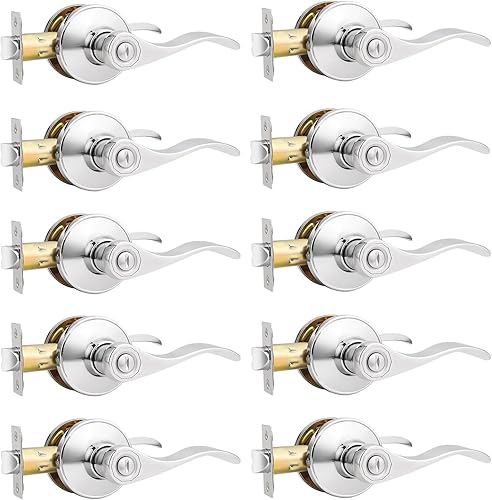 Miniatura 85 de Probrico - Paquete de 10 manillas de privacidad para puerta de dormitorio y baño, estilo ondulado, con palancas de níquel satinado.