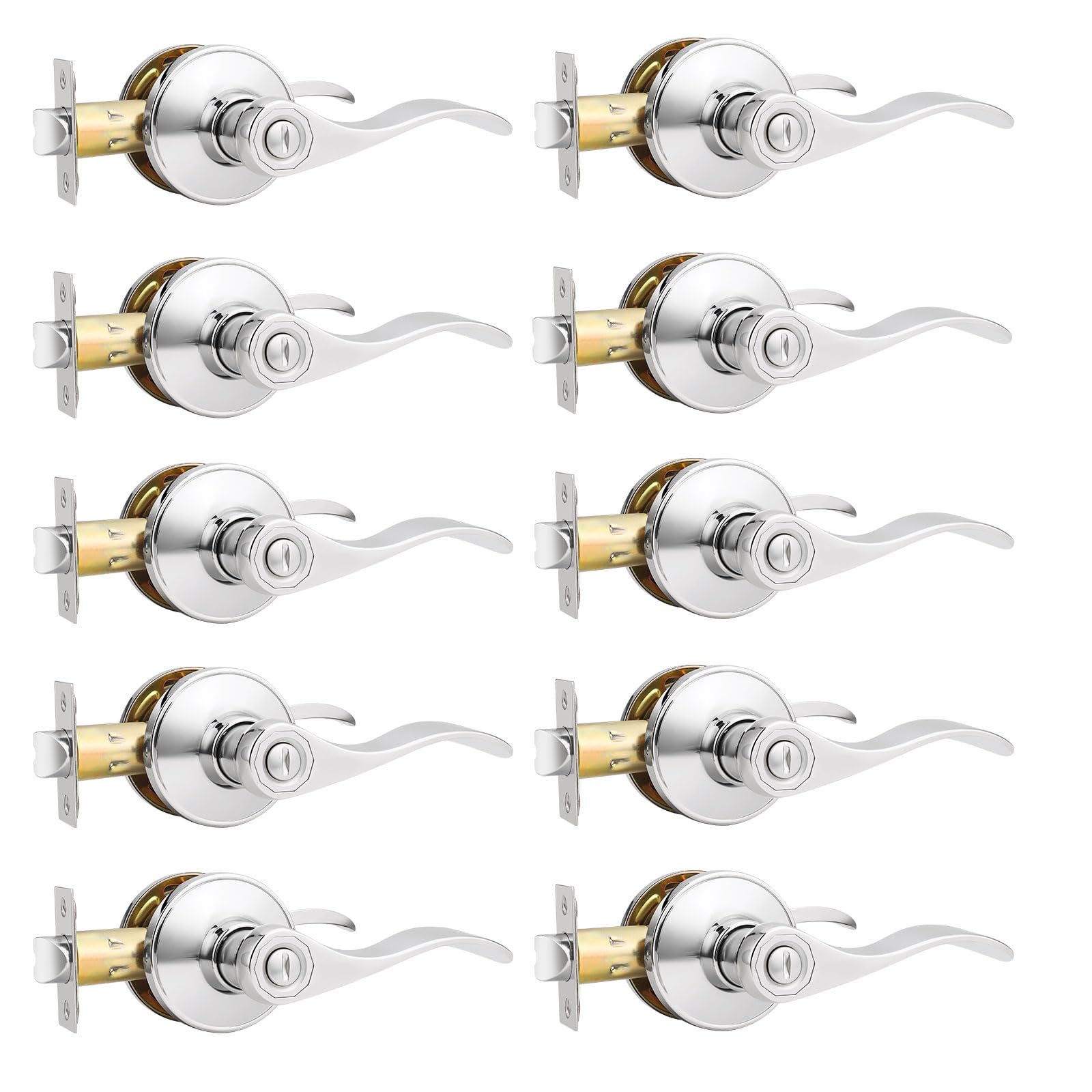 Probrico Privacy Door Handle Lever Polished Chrome Interior Door Handle, Chrome Door Lever for Bedroom Bathroom Keyless Interior Door Lock Wave Style,