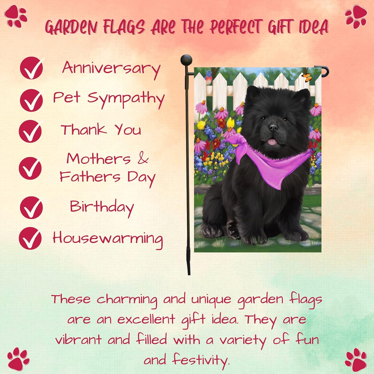 Doggie of the Day Spring Floral Chow Chow Dog Garden Flags- Outdoor Double Sided Garden Yard Porch Lawn Spring Decorative Vertical Home Flags 12 1/2"w x 18"h - GFLAG57627