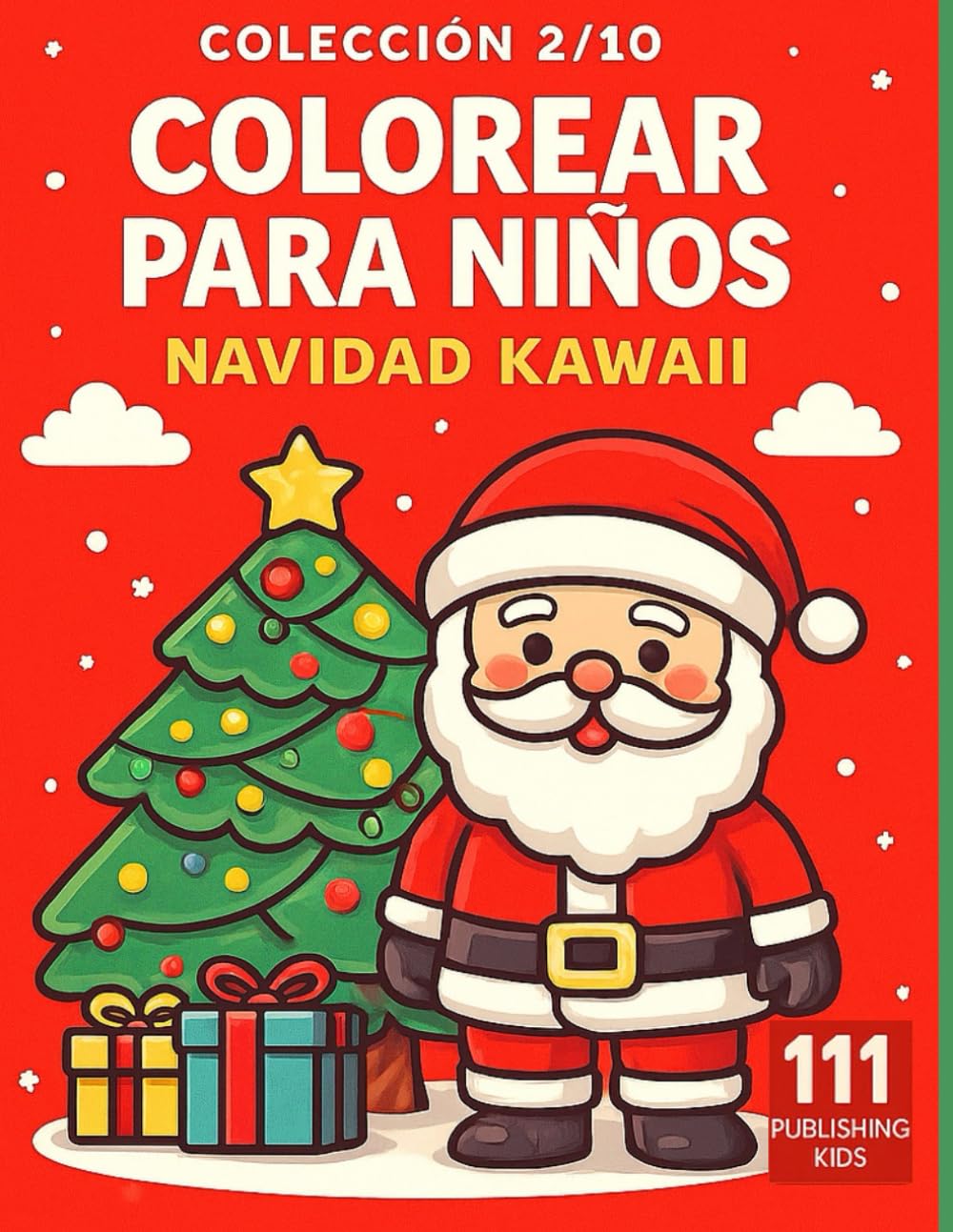 Colorear para Niños – Navidad Kawaii: 50 dibujos navideños kawaii para colorear – Colección 2/10
