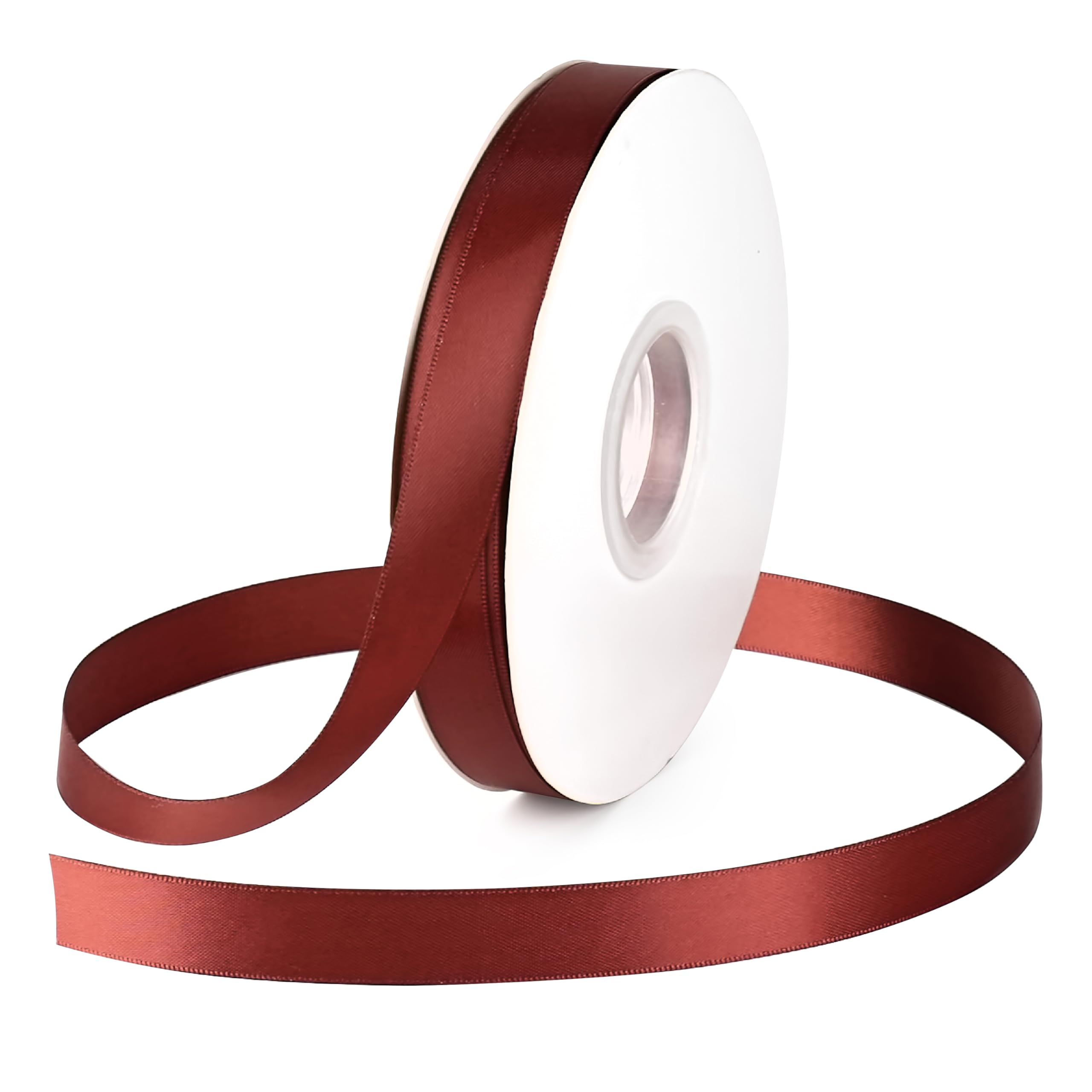 DINDOSAL Rust Satin Ribbon 5/8 Inch Thin Wedding Ribbon for Gift Wrapping Hair Bows Crafts Baby Shower Christmas Decorations - 50Yards