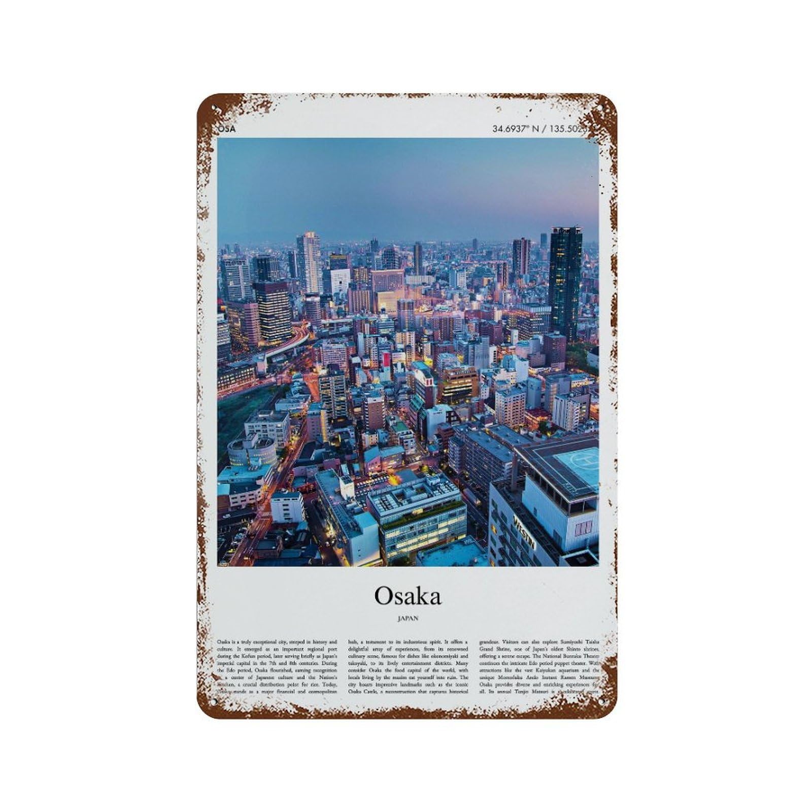 xiaoxiaoshen Osaka Japan City Scenery Wall Decor Art Metal Tin Poster Modern Home Decor Art Home Bar Shop Decorations Vintage Sign 30x20cm