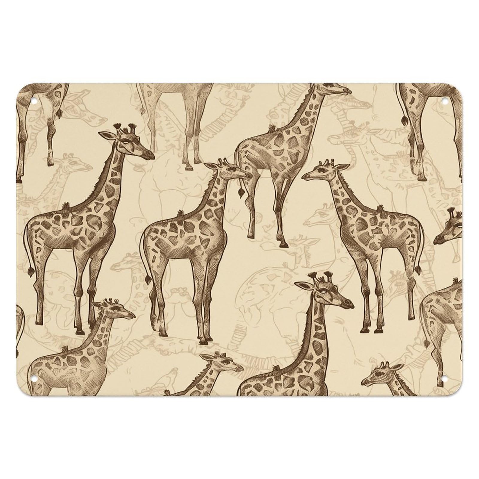 Btcowzrv Style Hand Drawn Giraffes Metal Sign, 5.5" X 7.9" Tin Wall Decor, Wall Art Plaques For Home Wedding Decor Room Living Room Decoration