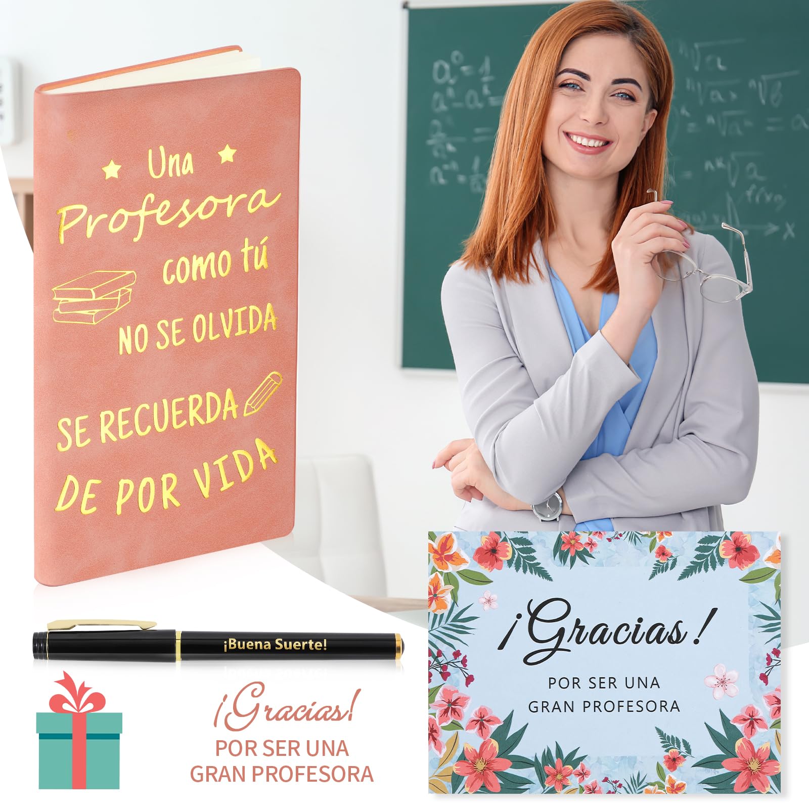 Echehi Regalo Profesora Infantil, con Cuaderno Profesora, Pluma de la Suerte, Tarjeta y Caja de Regalo, Regalos Originales Para Profesoras