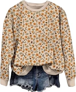 Fall Wildflower Sweatshirt Women Casual Long Sleeve Printed Flowers Shirts Boho Cottagecore Floral Autumn Pullover