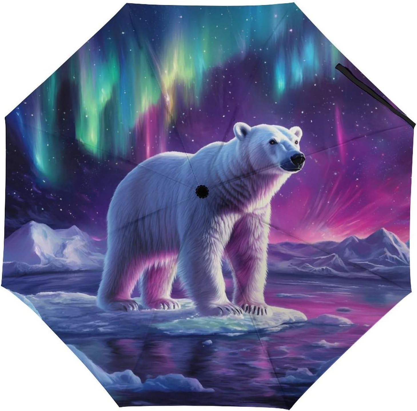 Bear in Northern Lights Compact Umbrella 3 Folding Windproof Automatic Umbrellas Portable Travel Accessories
