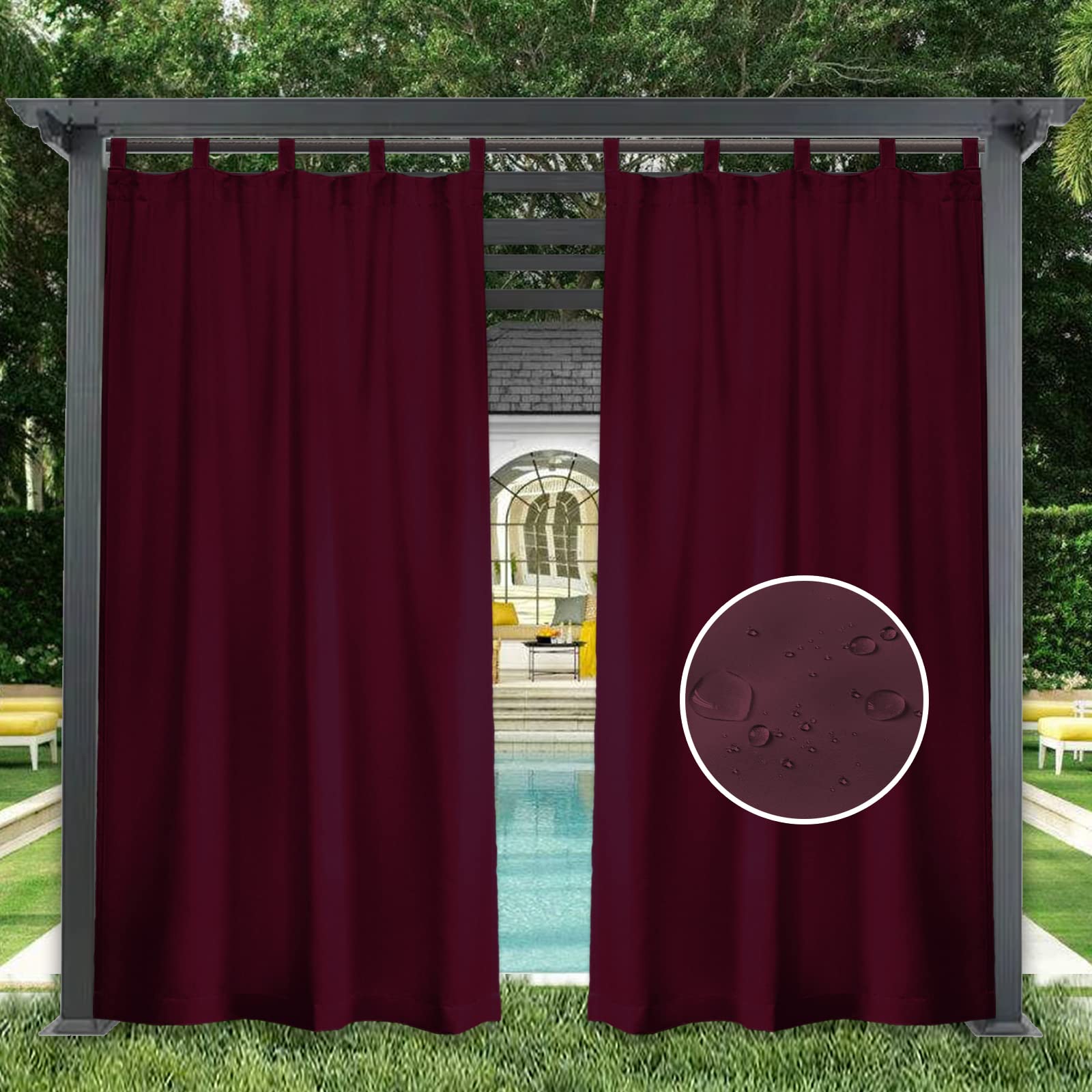 GZQIAWY 1 Panel Outdoor Curtains Waterproof Indoor Blackout Privacy Curtain for Patio Pool Hut Pavilion Gazebo Pergola,50 in x 90 in (W x L),Claret — image 1