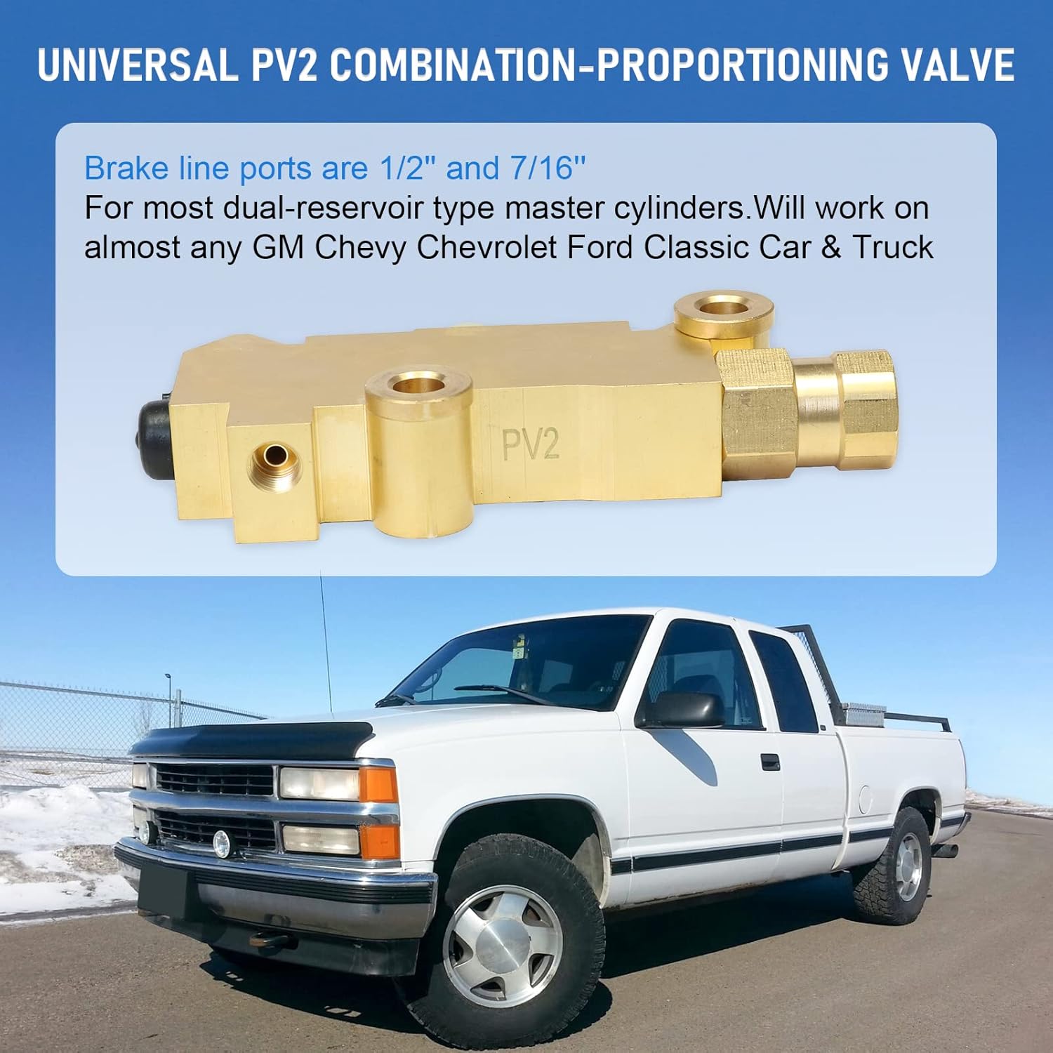 PV2 Brass Combination Proportioning Valve For Disc/Drum Disc Front Drum Rear Brake 172-1353 PV71 25509419 Replacement For GM Chevy Chevrolet Ford Classic Car & Truck